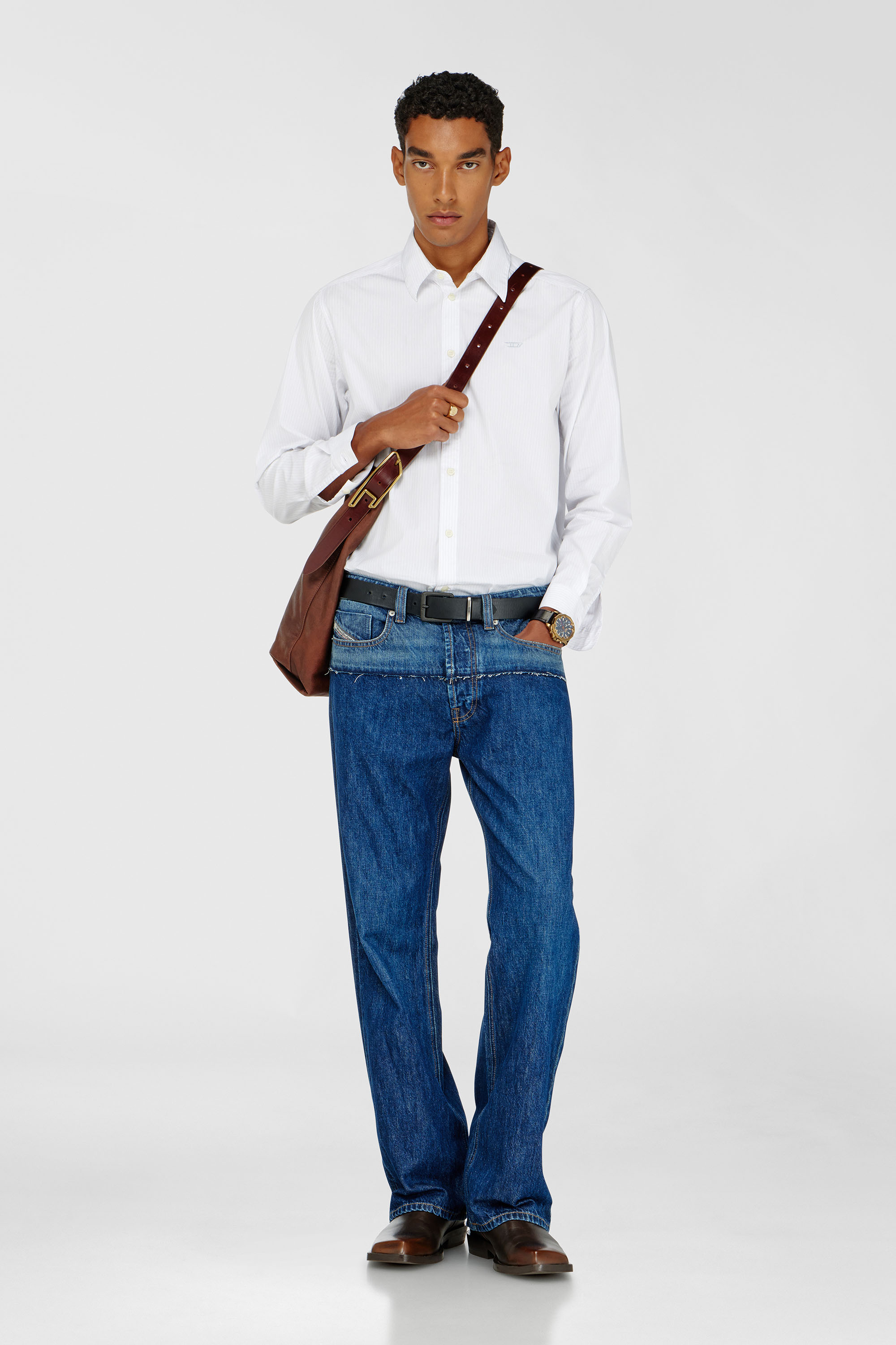 Striped shirt in cotton with D embroidery