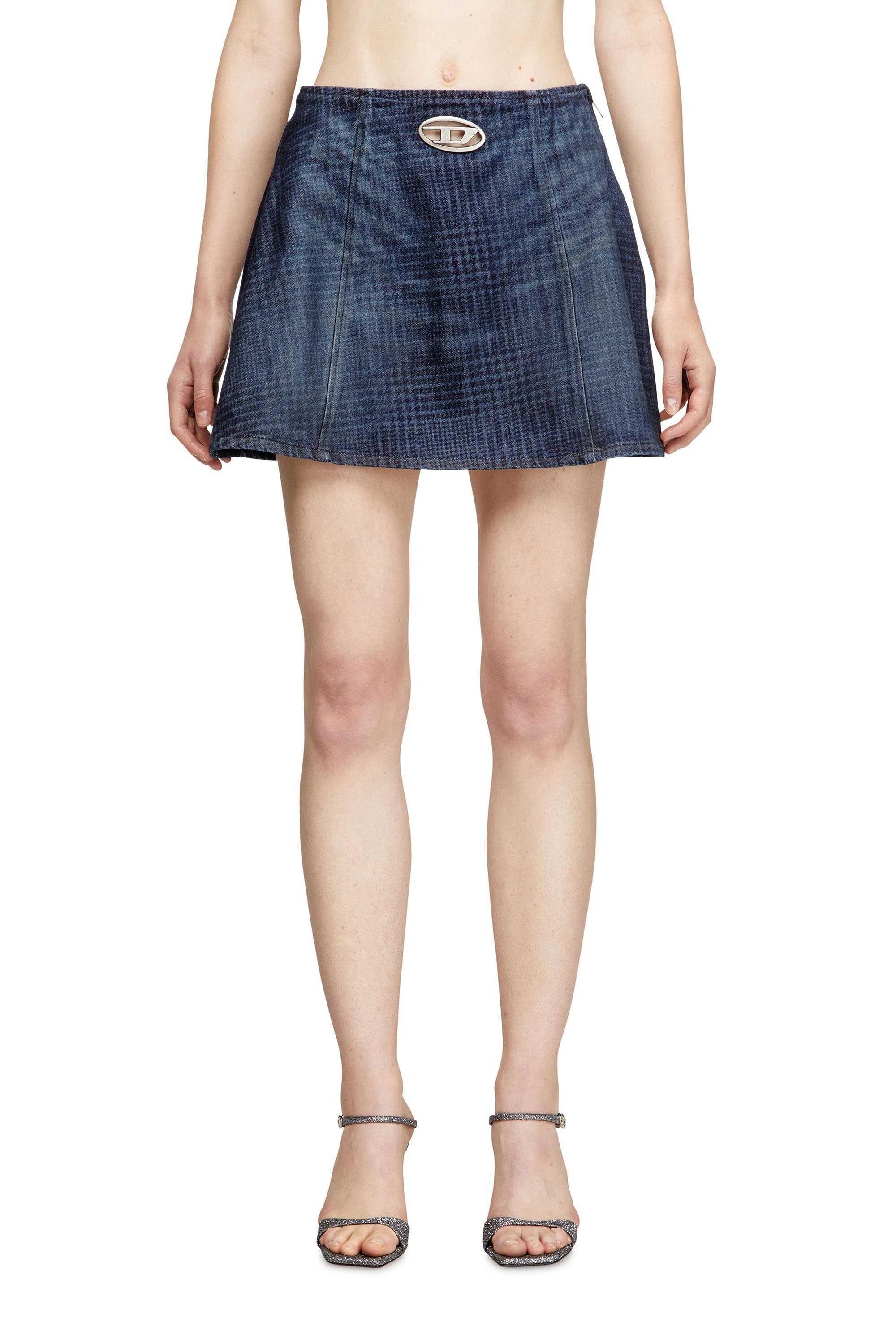 Diesel - DE-SWENY-S1, Woman's Mini skirt in Prince of Wales denim in Dark Blue - 1