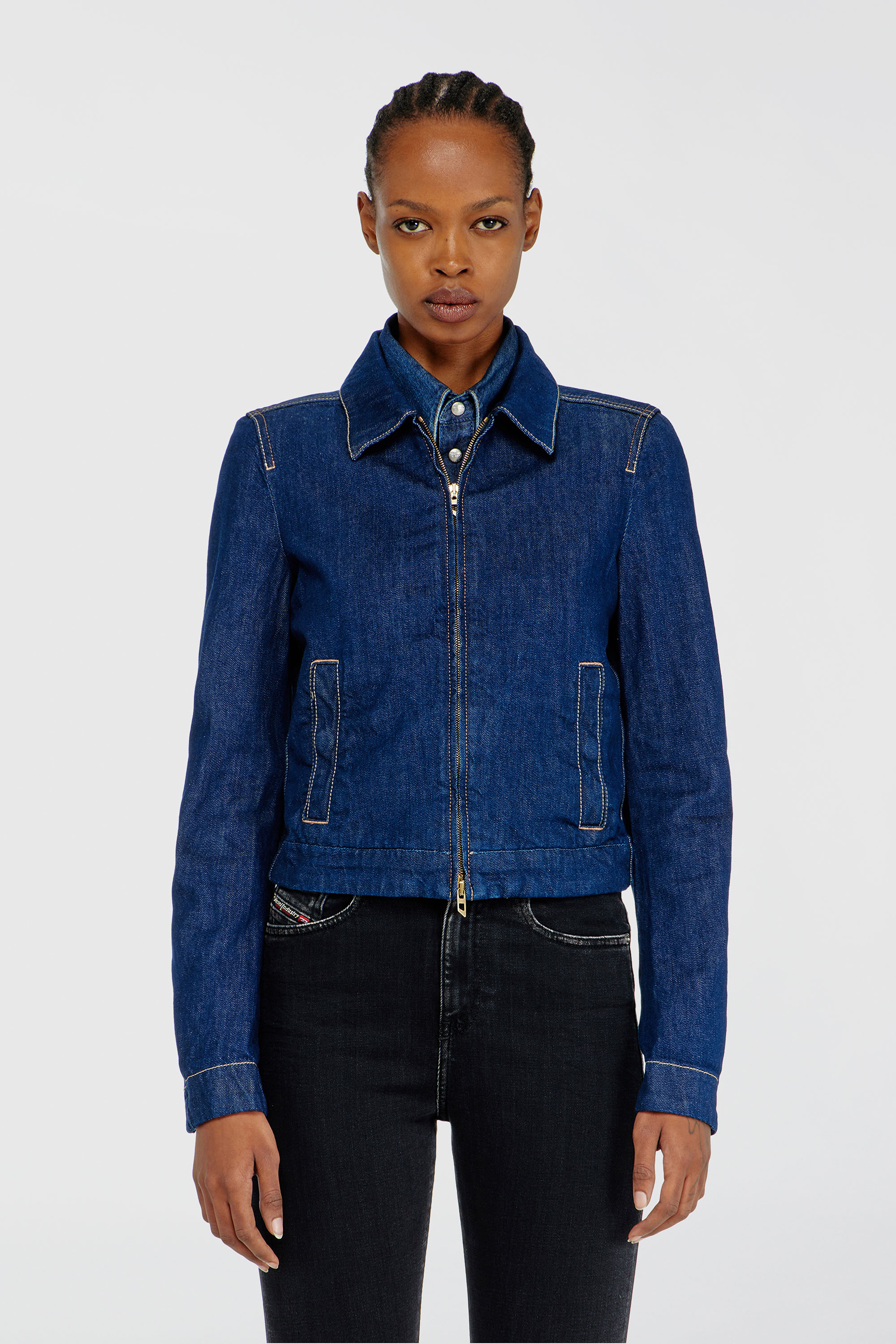 Diesel - DE-CORB, Woman's Coach jacket in rinse denim in Dark Blue - 2