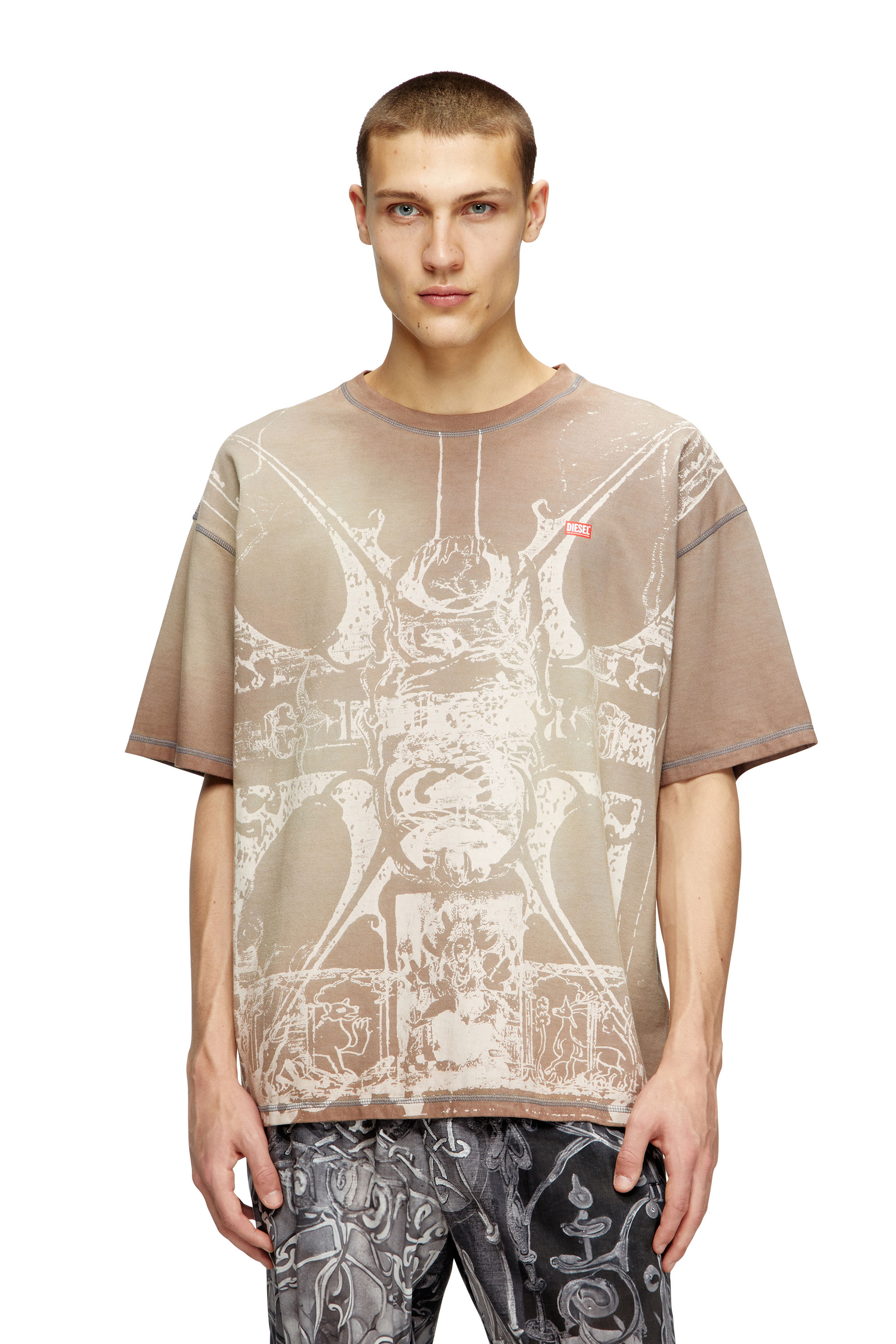 Diesel - T-BOXT-T13, Man's T-shirt with tonal medieval print in Light Brown - 3