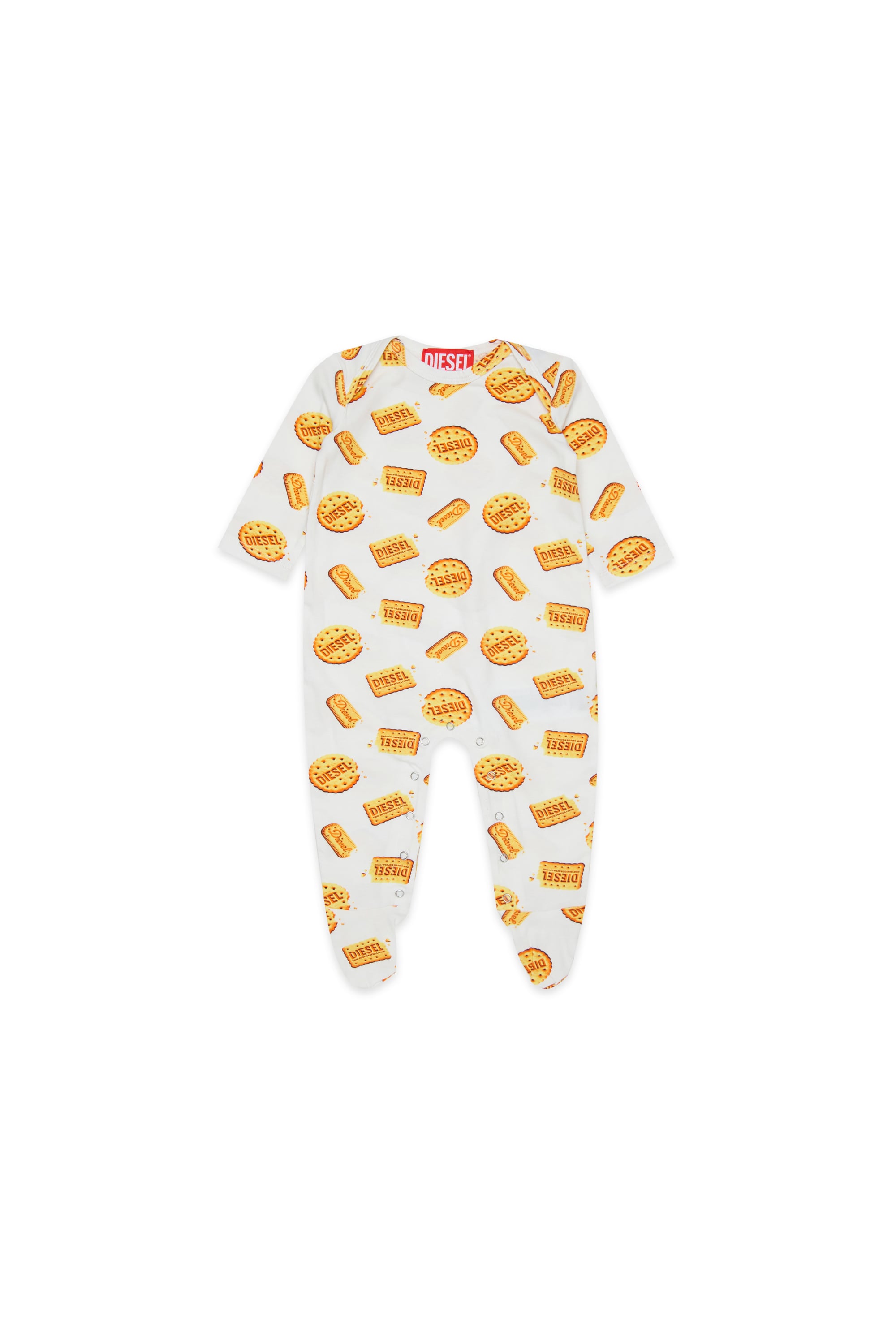 Diesel - UNNY-NB, Unisex's Newborn jumpsuit with Diesel biscuit print in White - 1