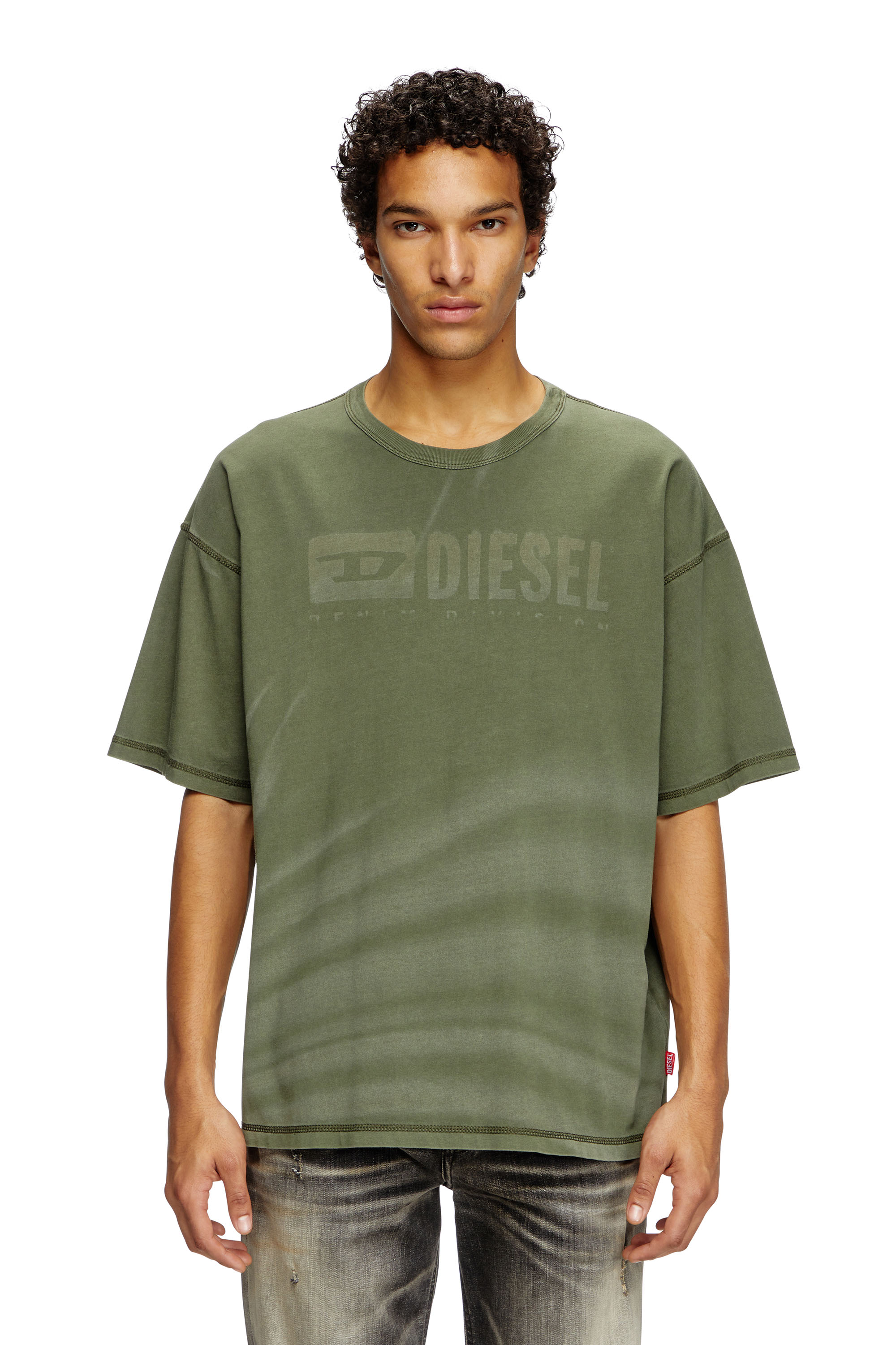 Diesel - T-ADJUST-R13, Man's Laser-faded logo T-shirt in Olive Green - 1