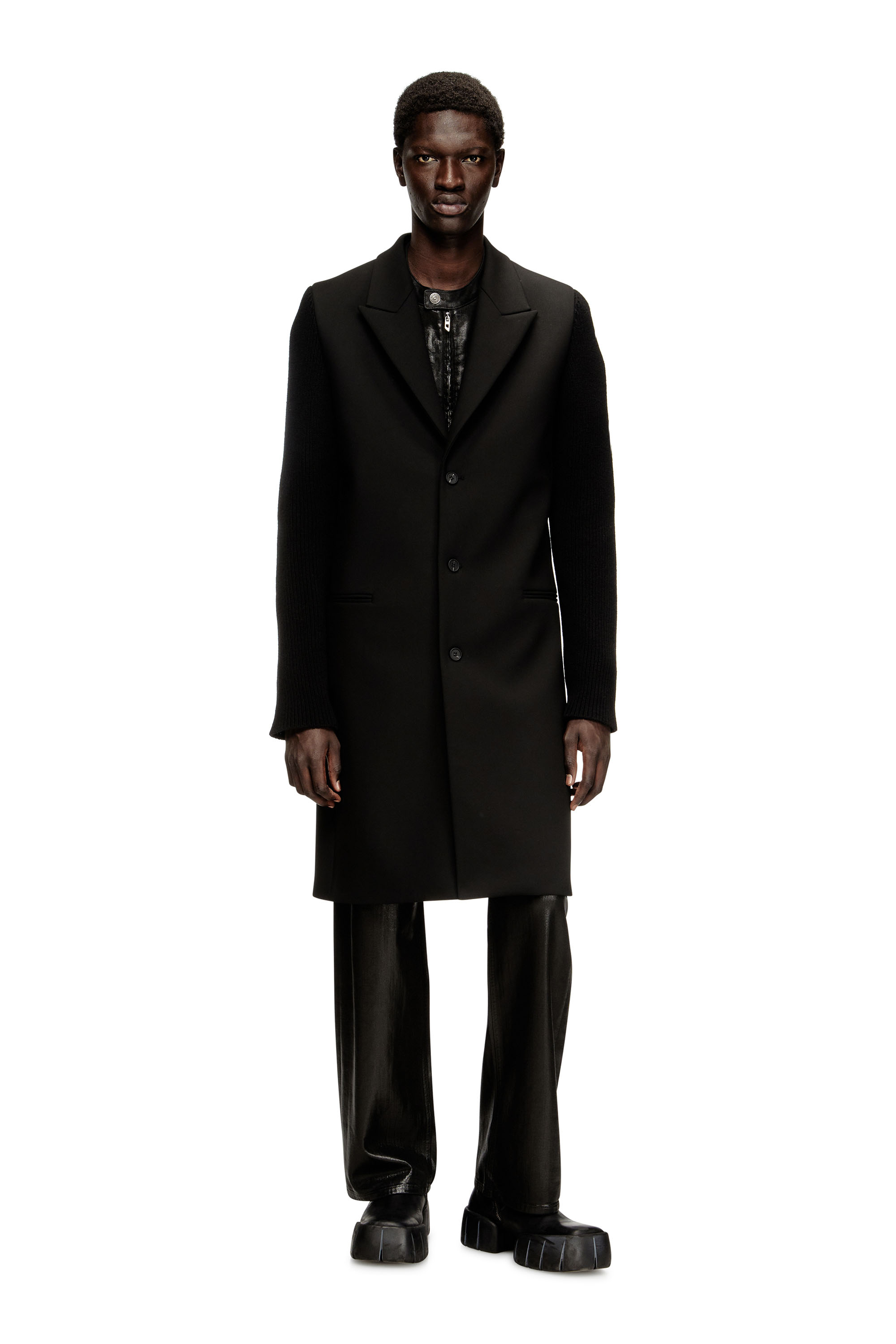 Diesel - W-YARD, Man's Coat in tailoring fabric and ribbed knit in Black - 2