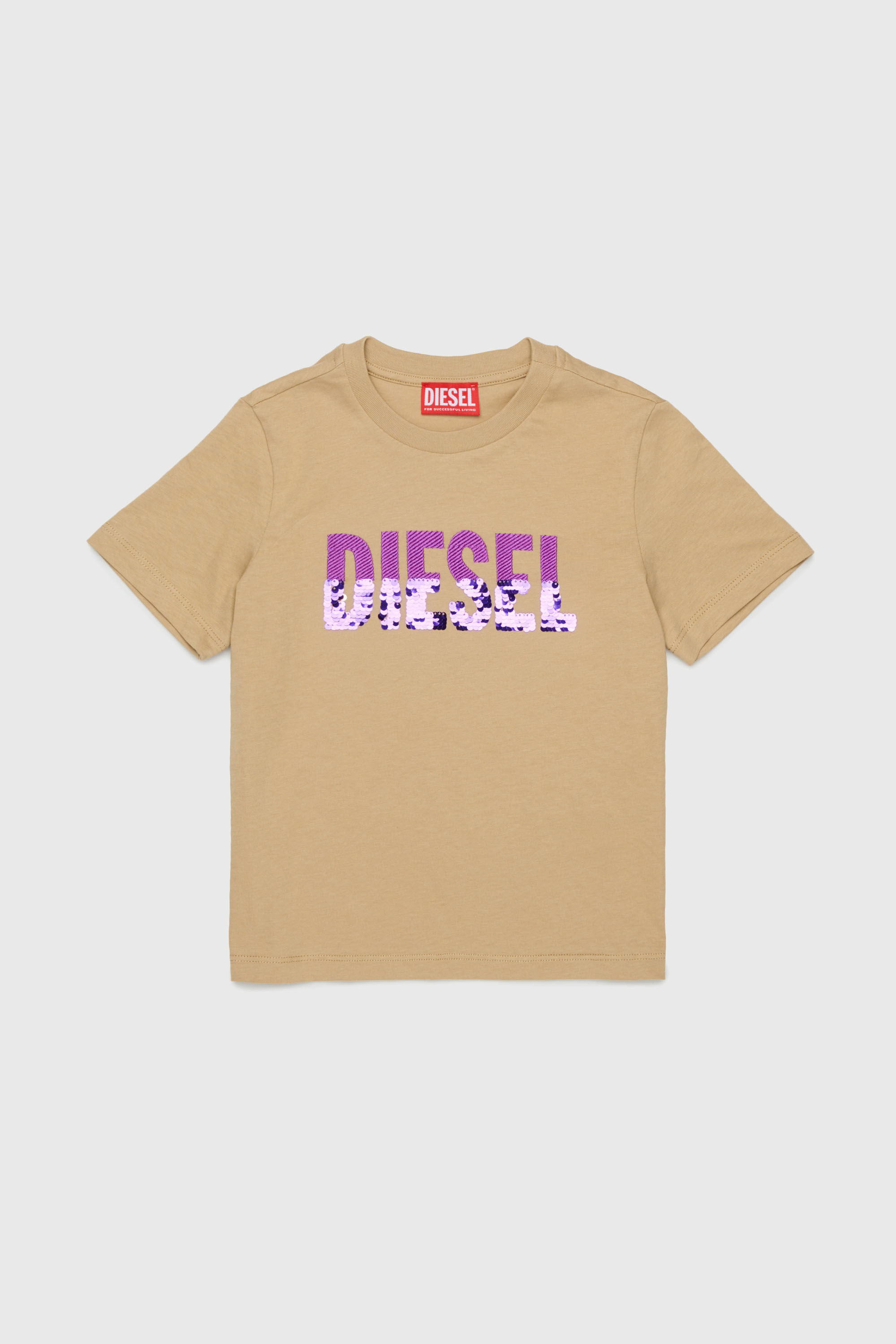 Diesel - TPALLY, Woman's Cotton T-shirt with sequin logo in Brown - 1