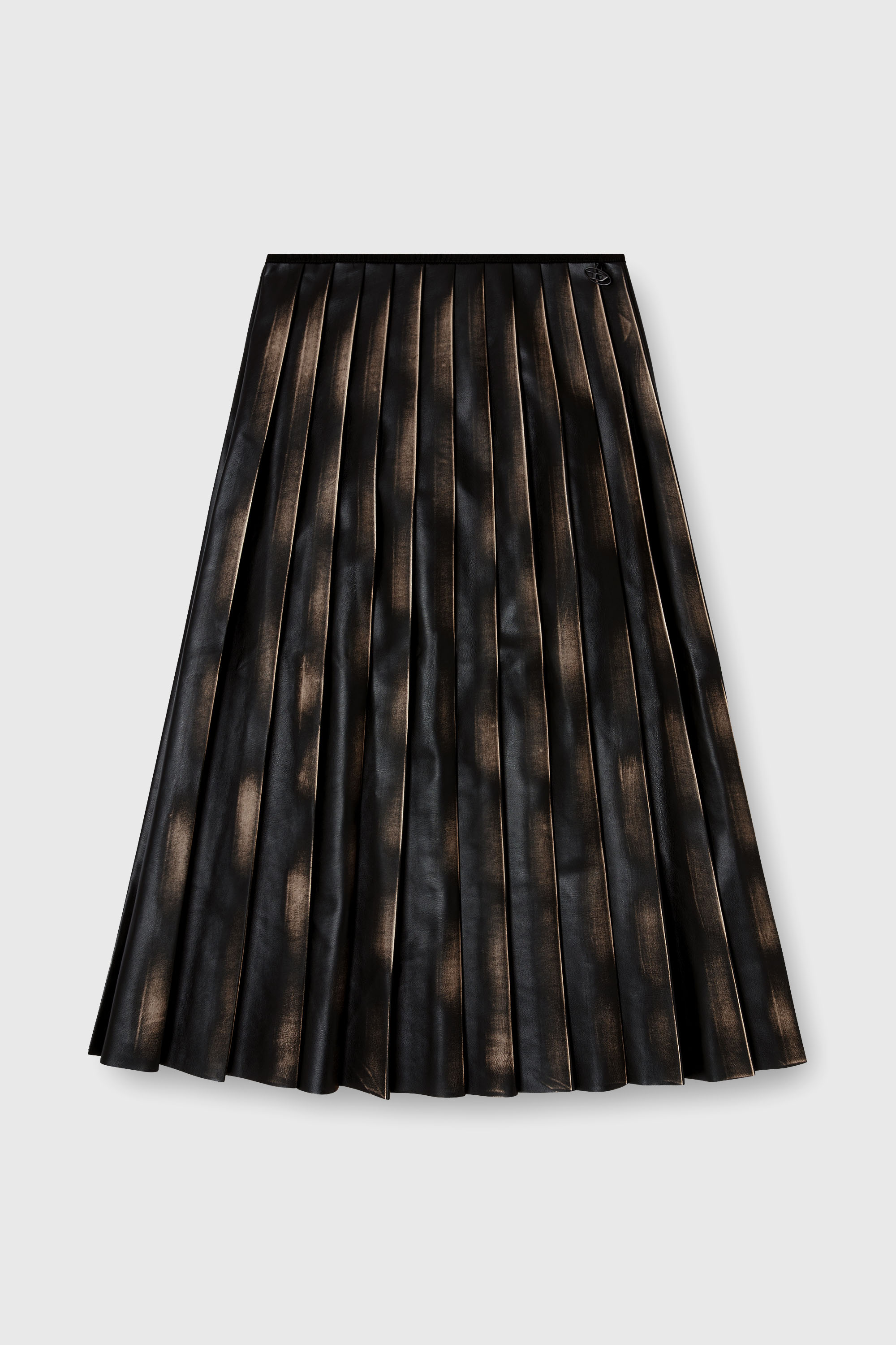 Diesel - O-SAKA, Woman's Distressed pleated midi skirt in Black/Brown - 2