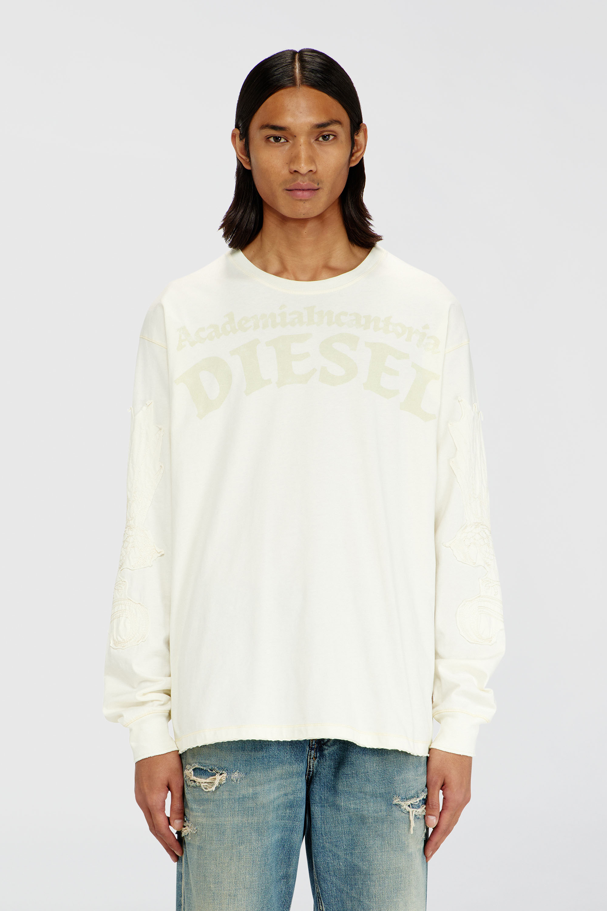 Diesel - T-NORM-LS-AA3, Man's Long-sleeve T-shirt with prints and patches in White - 3