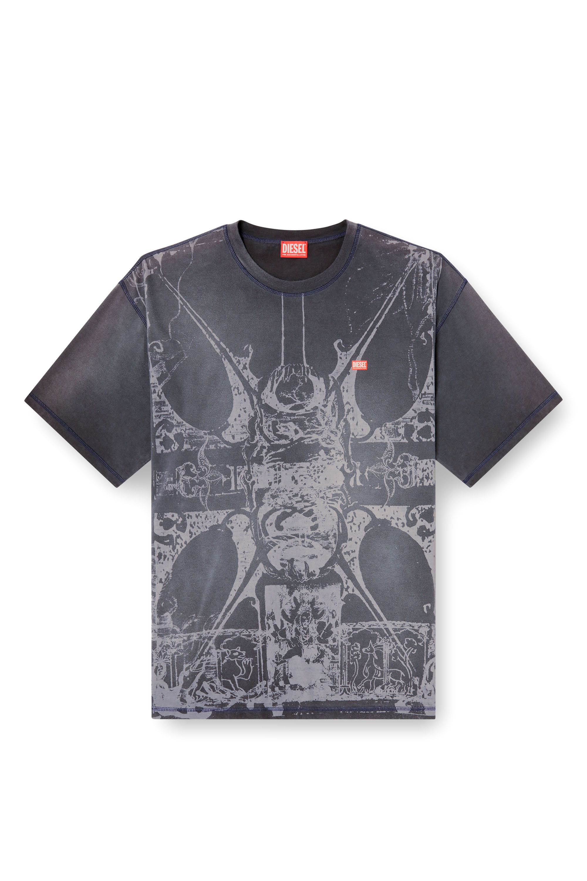 Diesel - T-BOXT-T13, Man's T-shirt with tonal medieval print in Black - 2