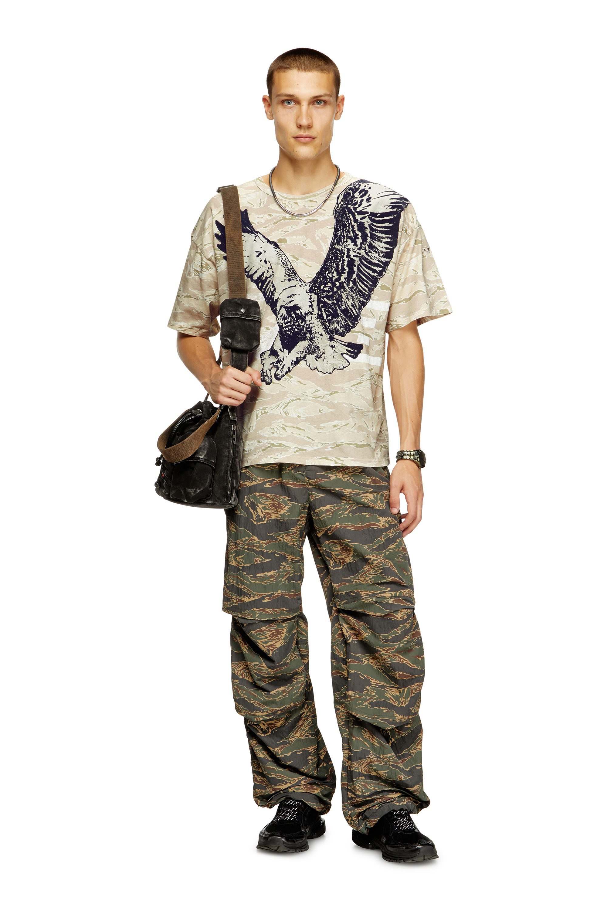 Diesel - T-BOXT-T14, Man's Camo T-shirt with eagle print in Beige - 2