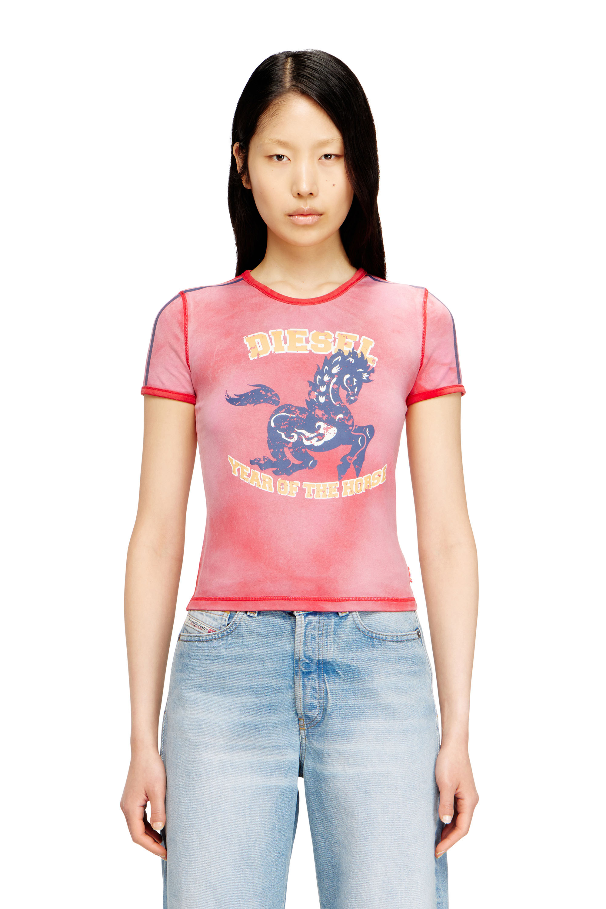 Diesel - CL-T-UNCUTIE-HORSE, Woman's Cotton stretch T-shirt with horse graphic print in Red - 2