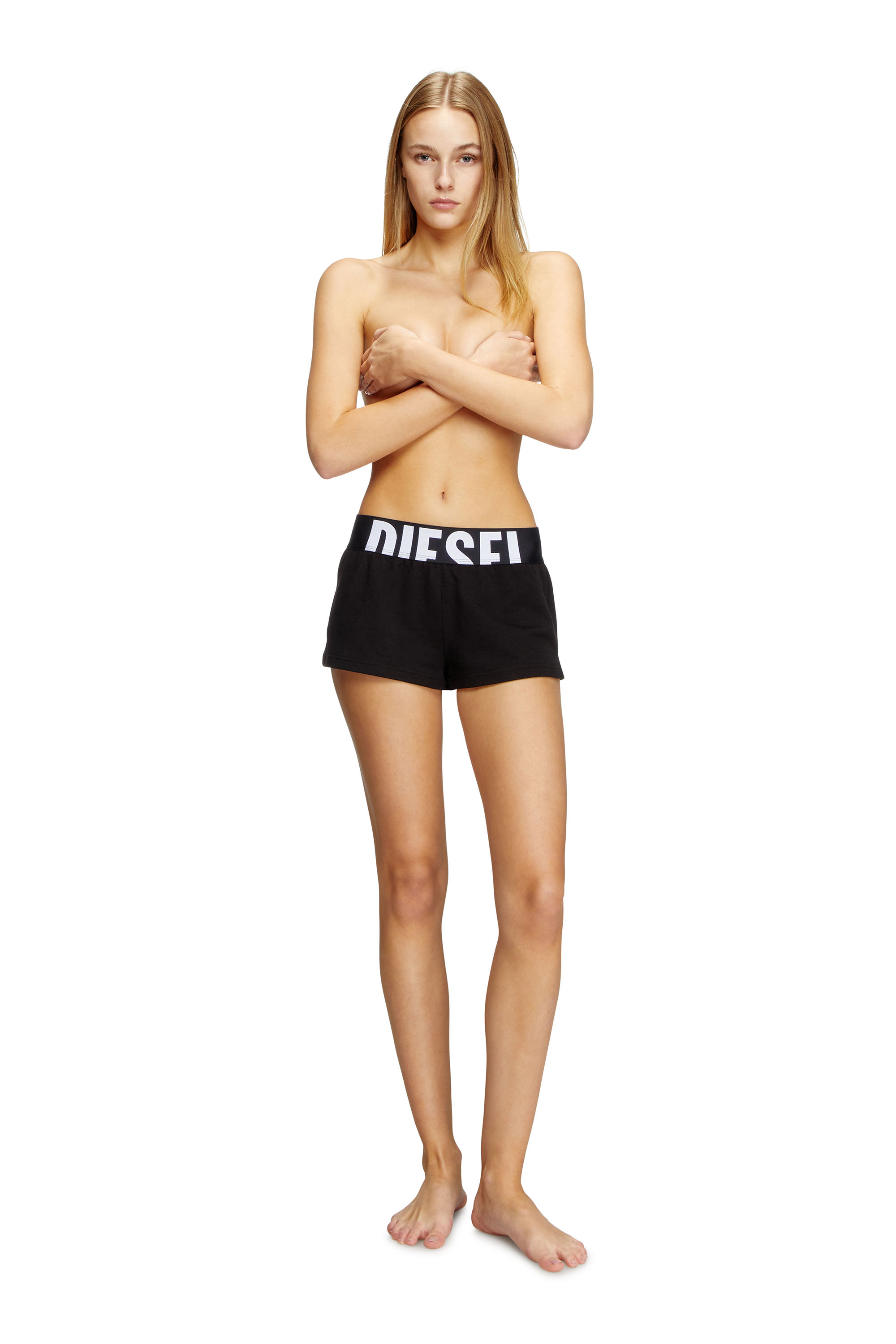 Diesel - ARIANNA-D-POP, Woman's Terry cotton shorts with cut-off logo in Black - 1