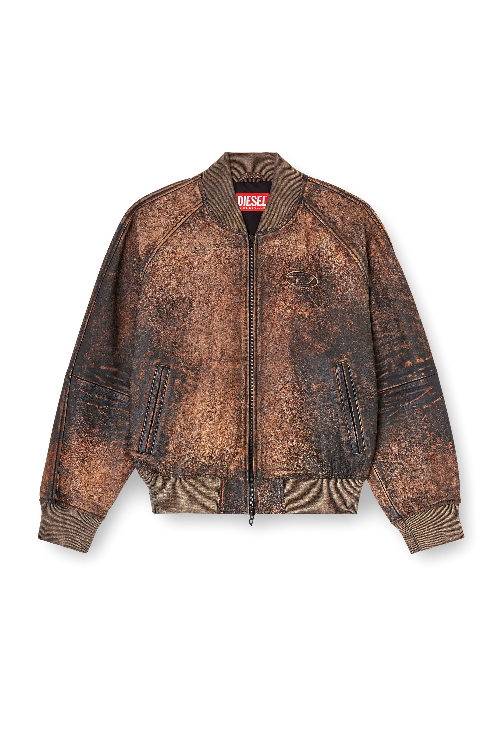 Diesel - L-COBB-FEM, Woman's Bomber jacket in distressed leather in Brown - 2