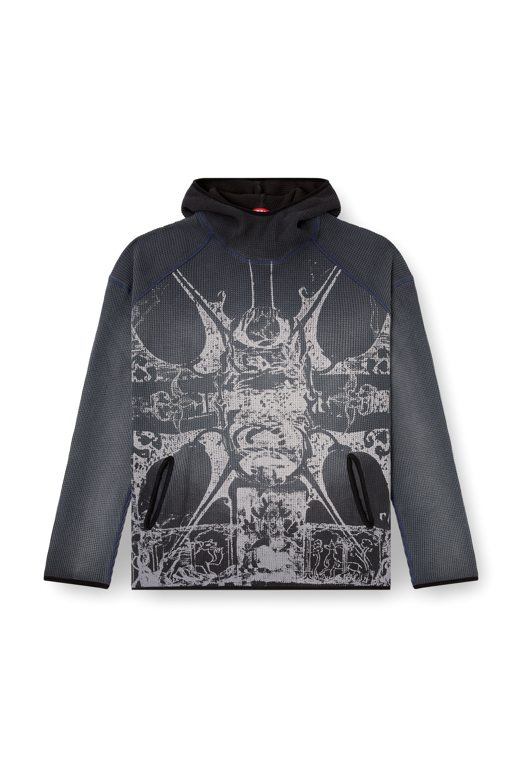 Diesel - S-WAF-HOOD-NEW, Man's Faded waffle hoodie with graphic print in Black - 2