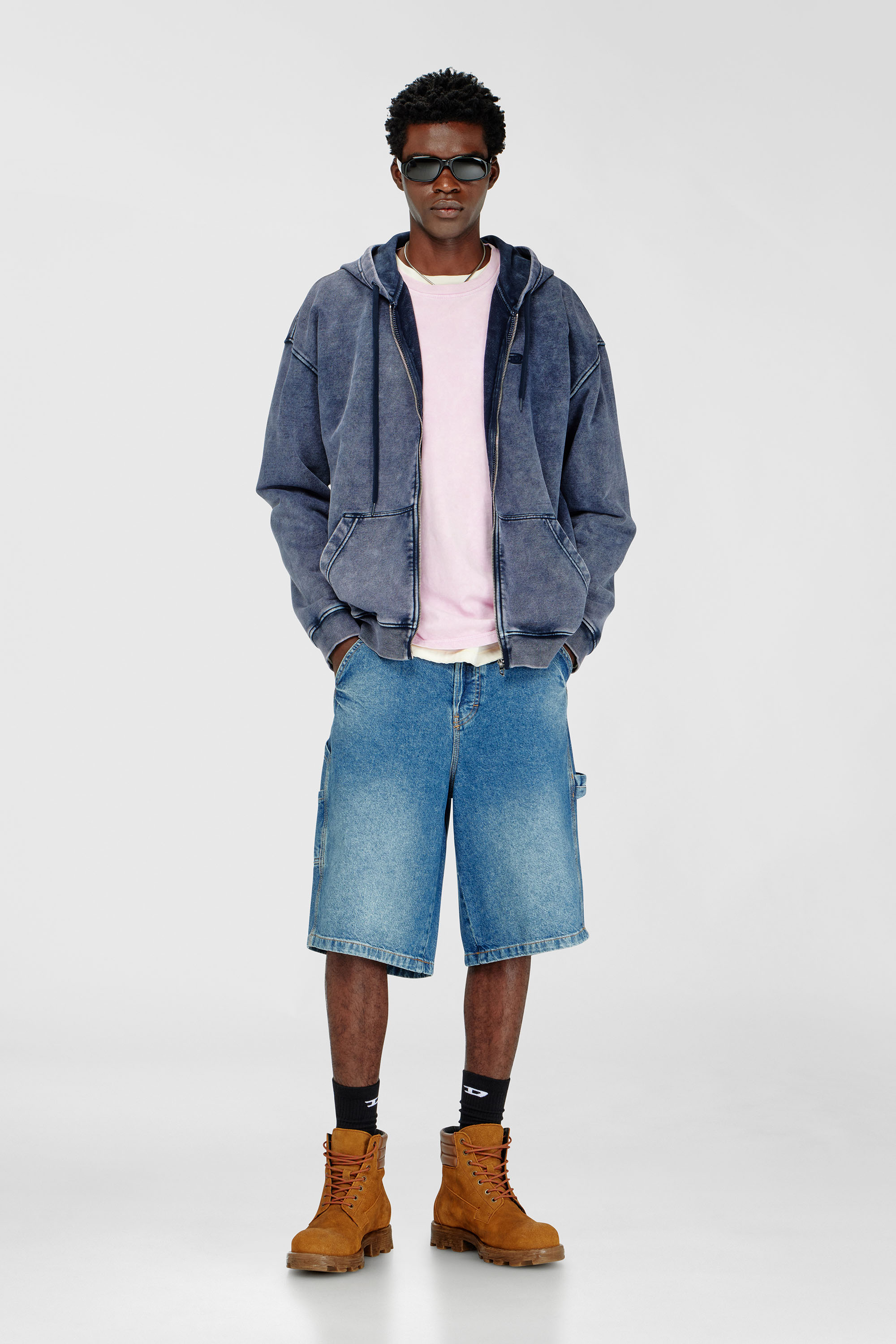 Utility-style denim shorts