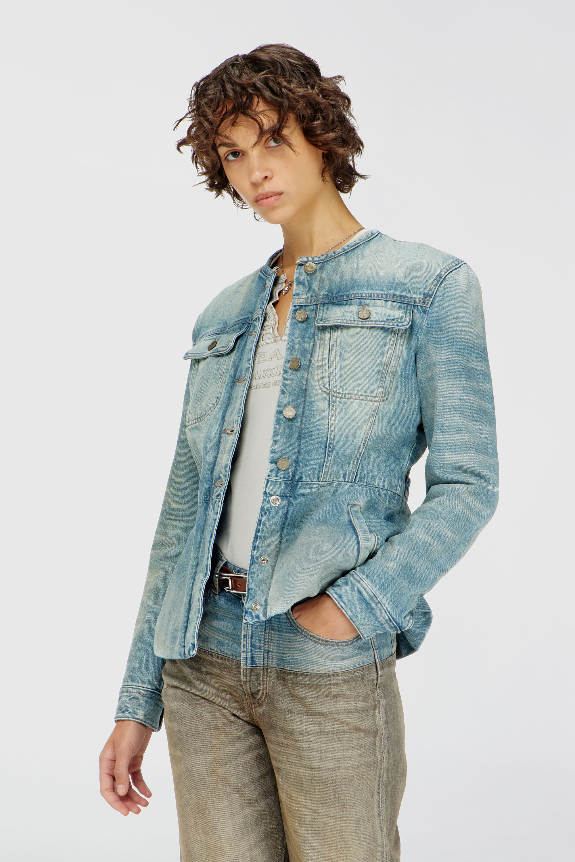 Diesel - DE-CALION-S1, Woman's Collarless denim jacket in Light Blue - 1