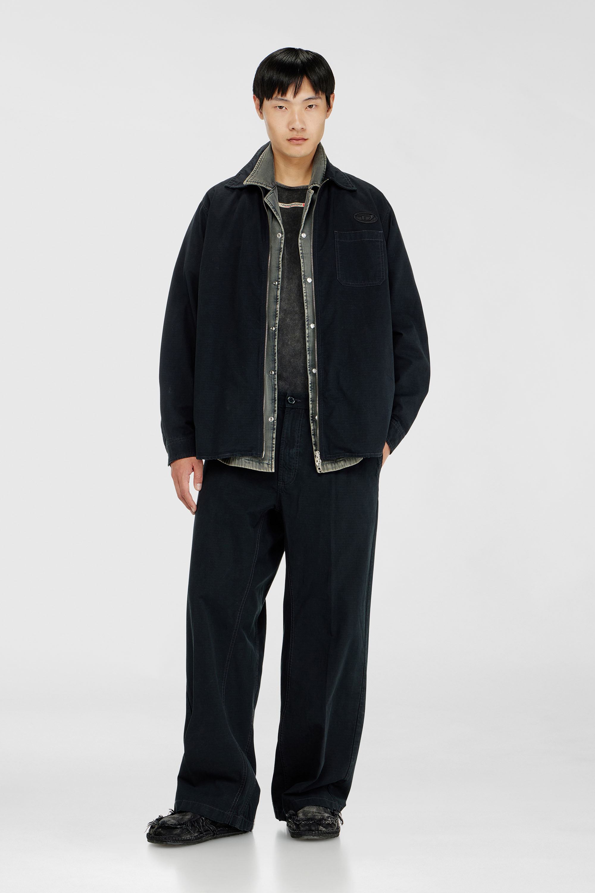 Diesel - S-ALIAS-ZIP, Man's Ripstop shirt with zip closure in Black - 1