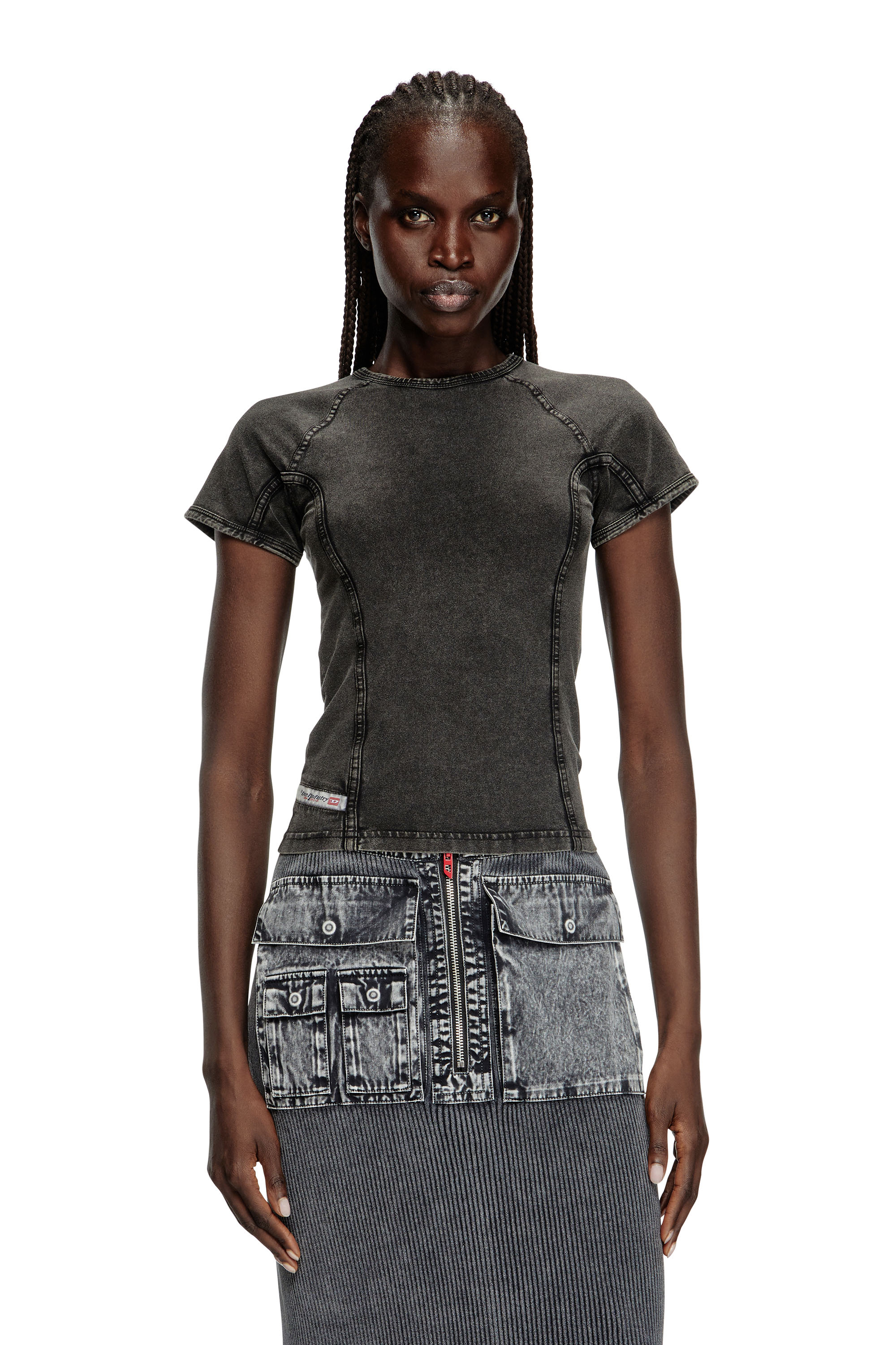 Diesel - T-LYNNE, Woman's Denim-effect top in stretch jersey in Black - 3