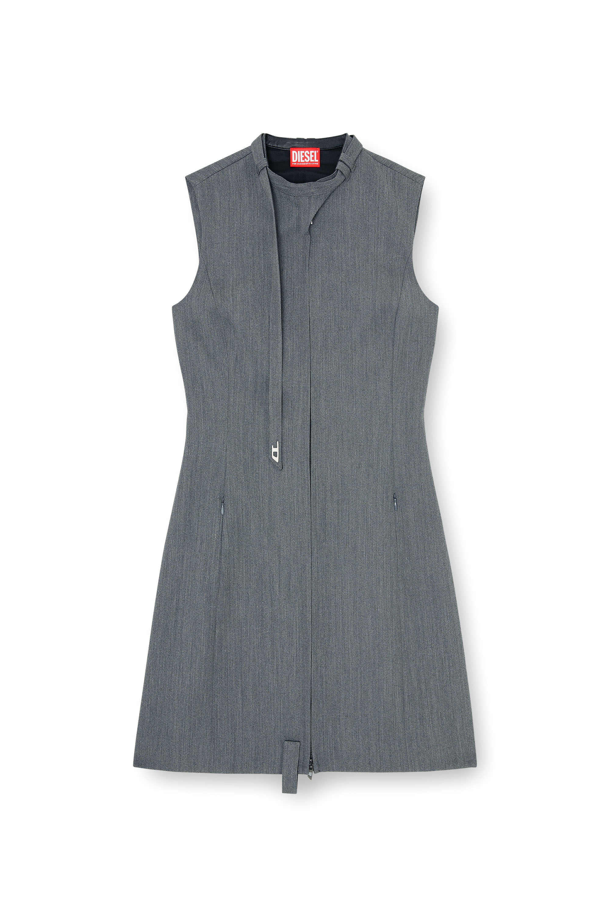 Diesel - D-RUVAN, Woman's Tailored midi dress with biker neck strap in Grey - 1