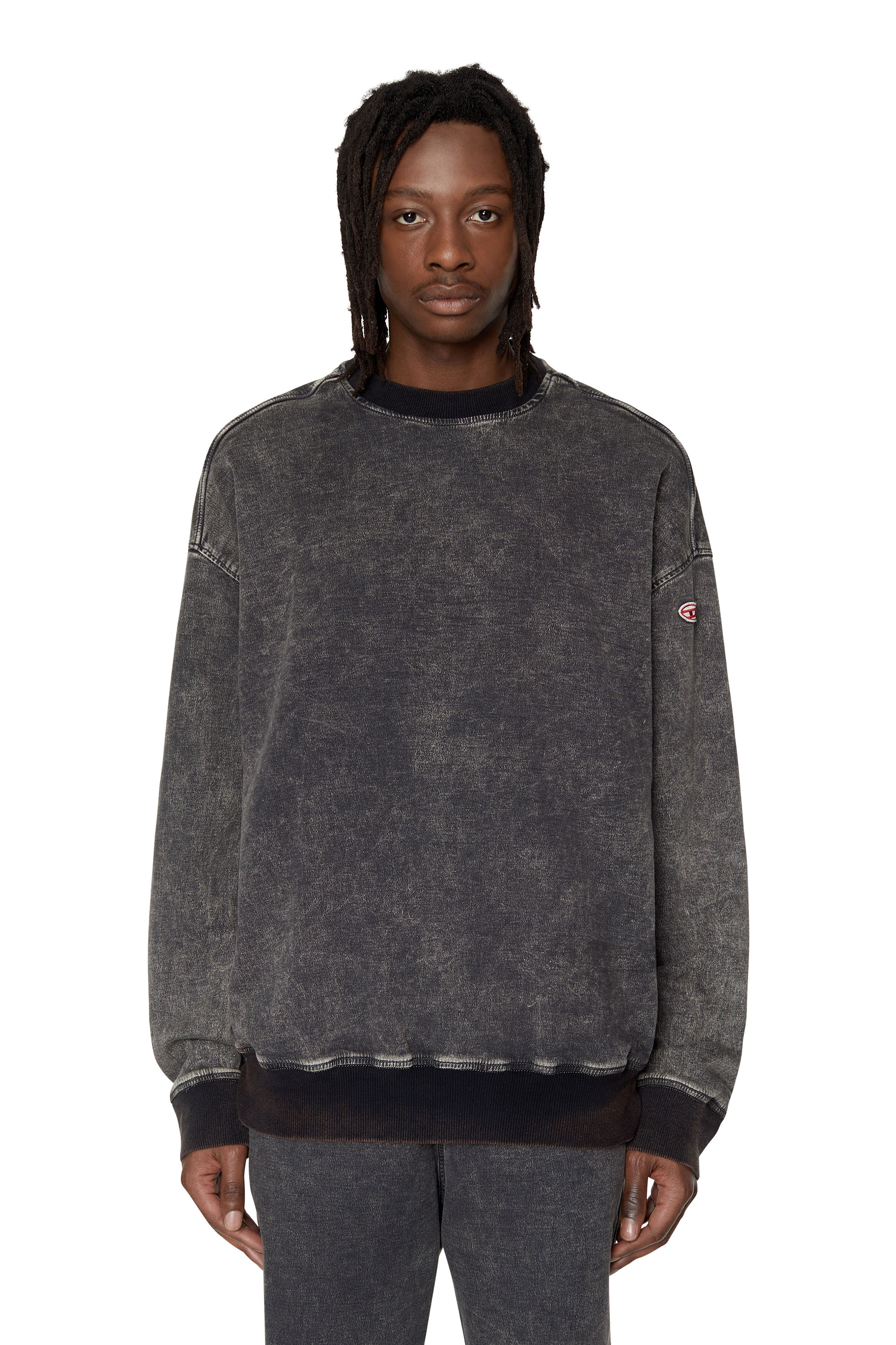 Diesel - D-KRIB TRACK DENIM SWEATSHIRT, Black/Dark grey - Image 1