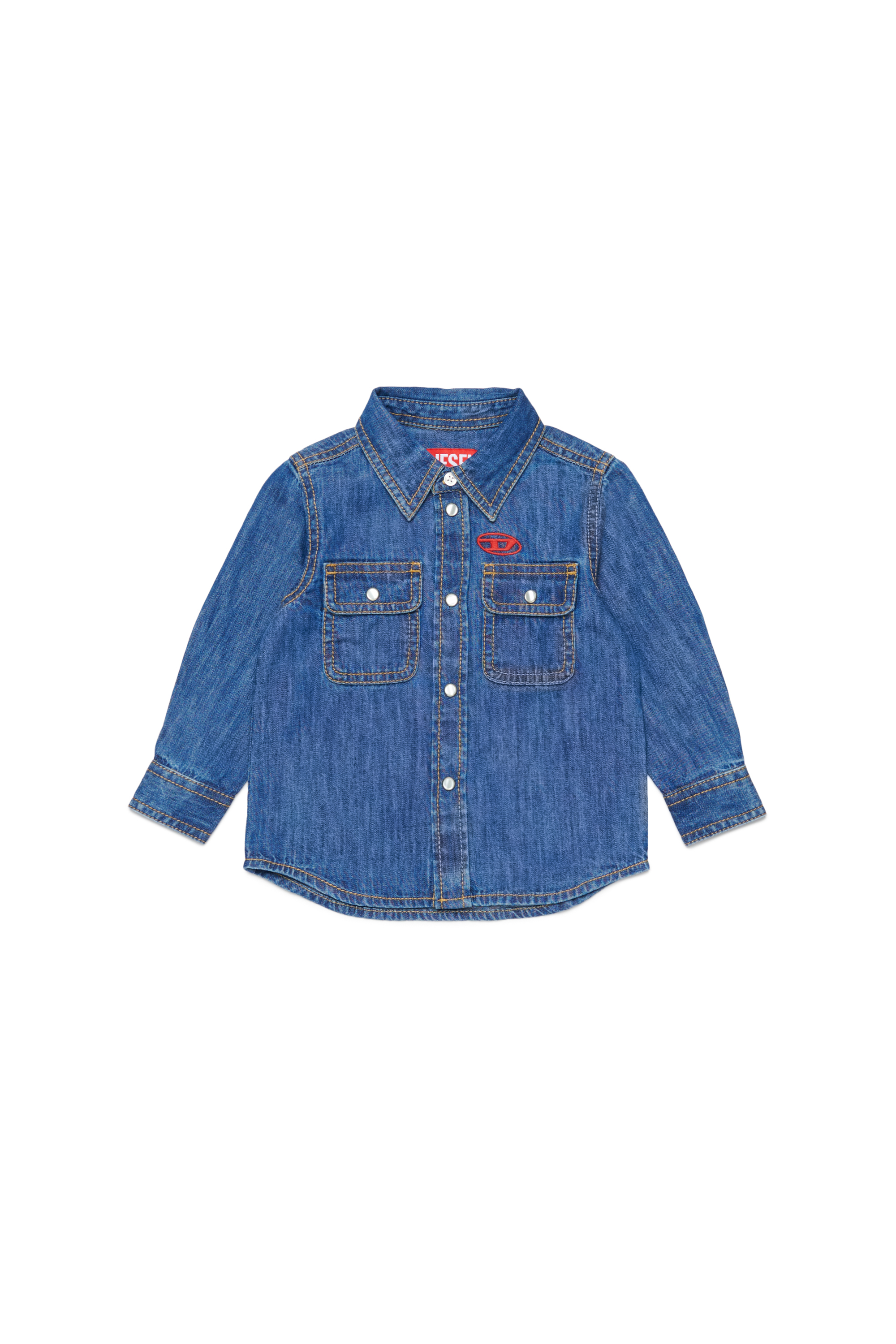 Diesel - CARTOB, Man Denim shirt with Oval D embroidery in Blue - Image 1