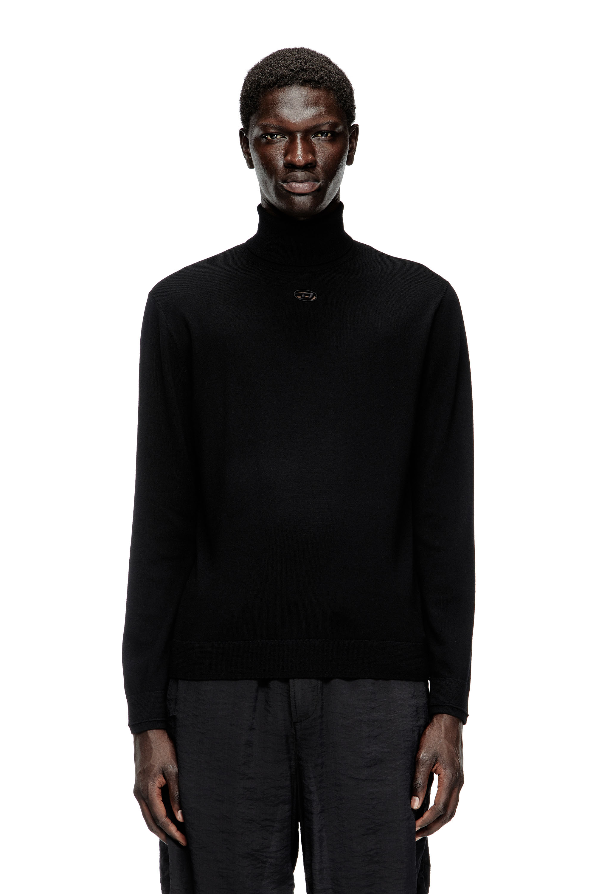 Diesel - K-VARTA, Man's Wool turtleneck jumper with cut-out logo in Black - 3