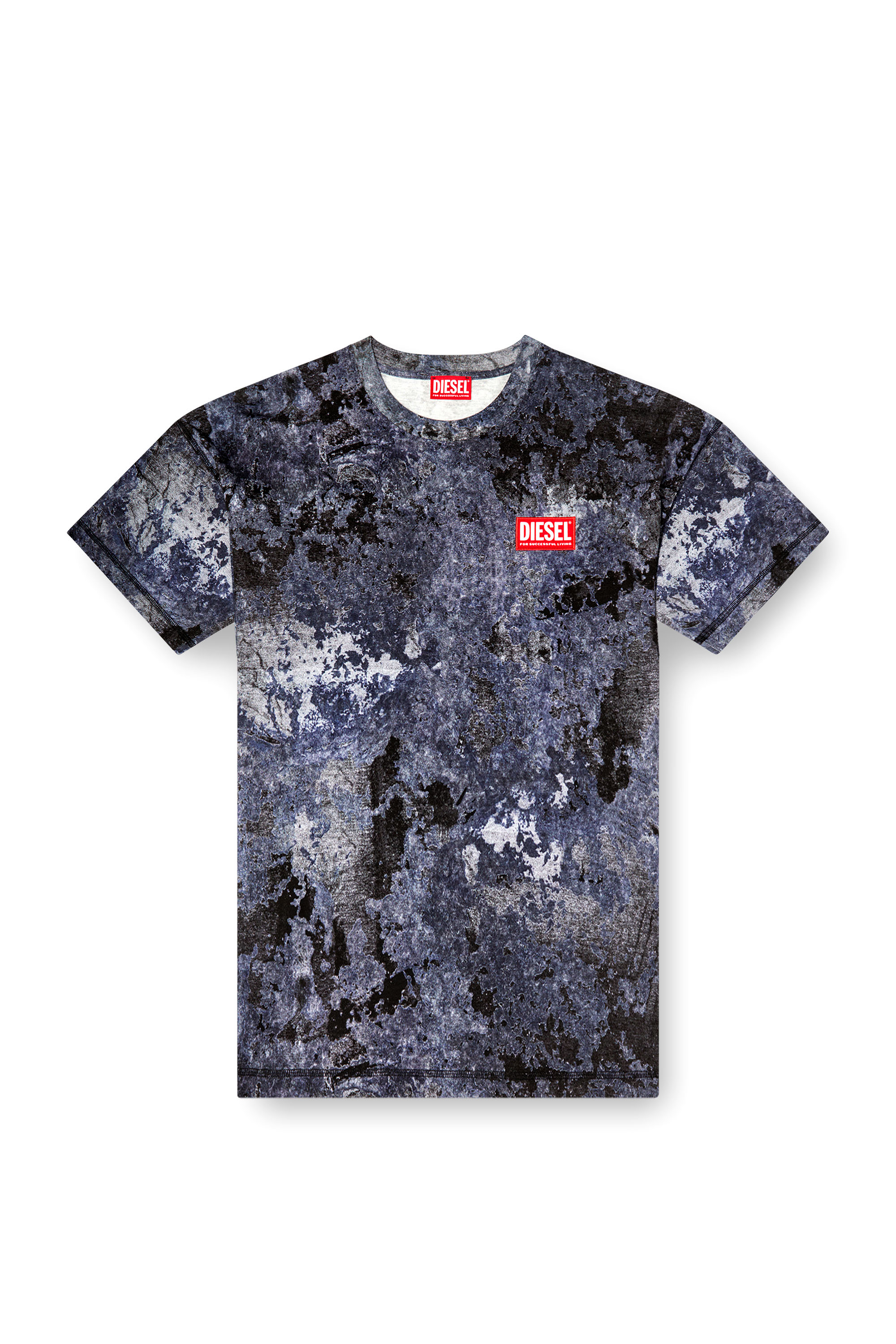 Diesel - T-BOXT-R12, Man's Marble-effect burnout T-shirt in Blue - 3