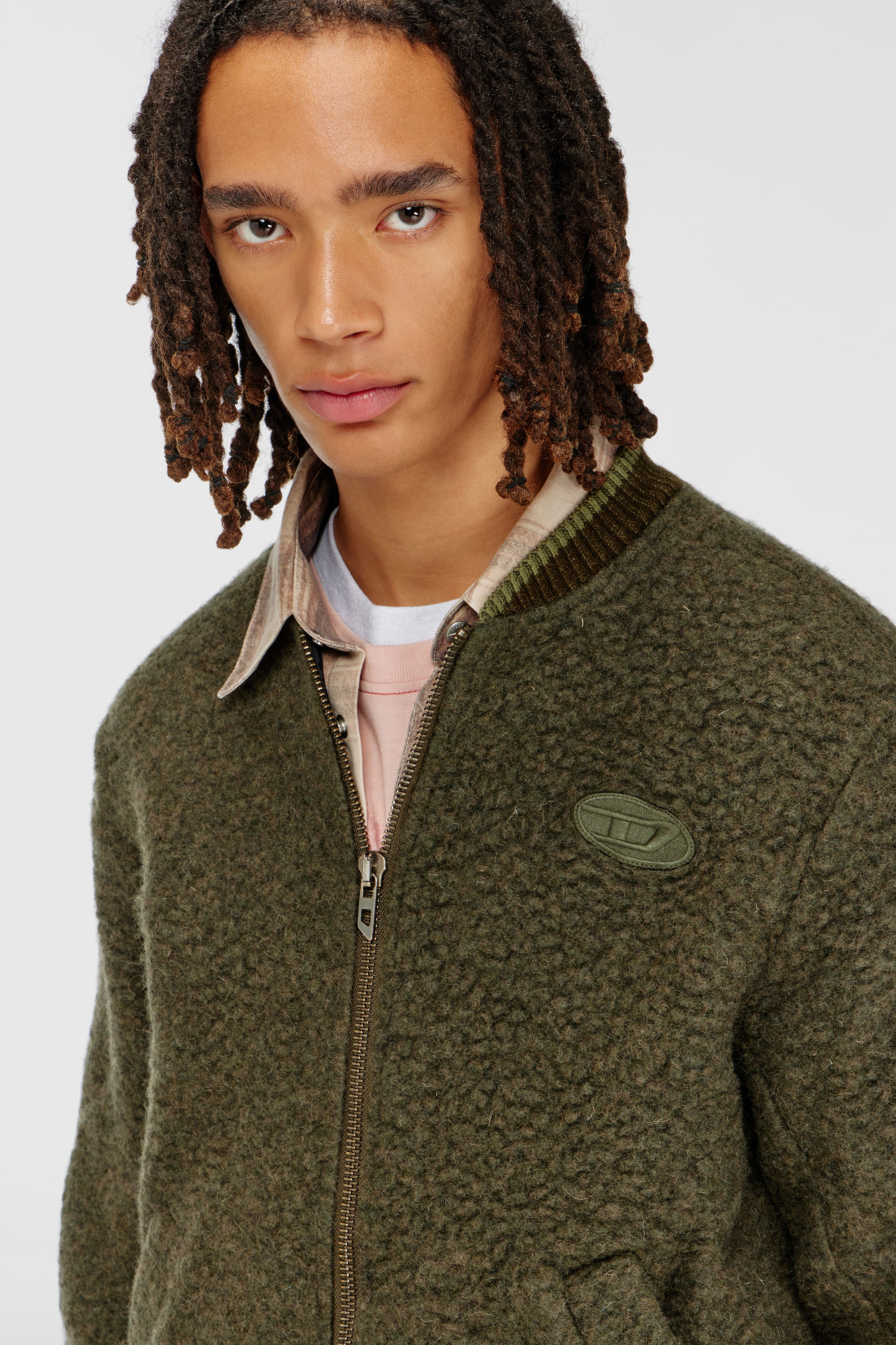 Diesel - S-REDS, Man's Whool mix bomber jacket with ribbed trims in Dark Green - 5