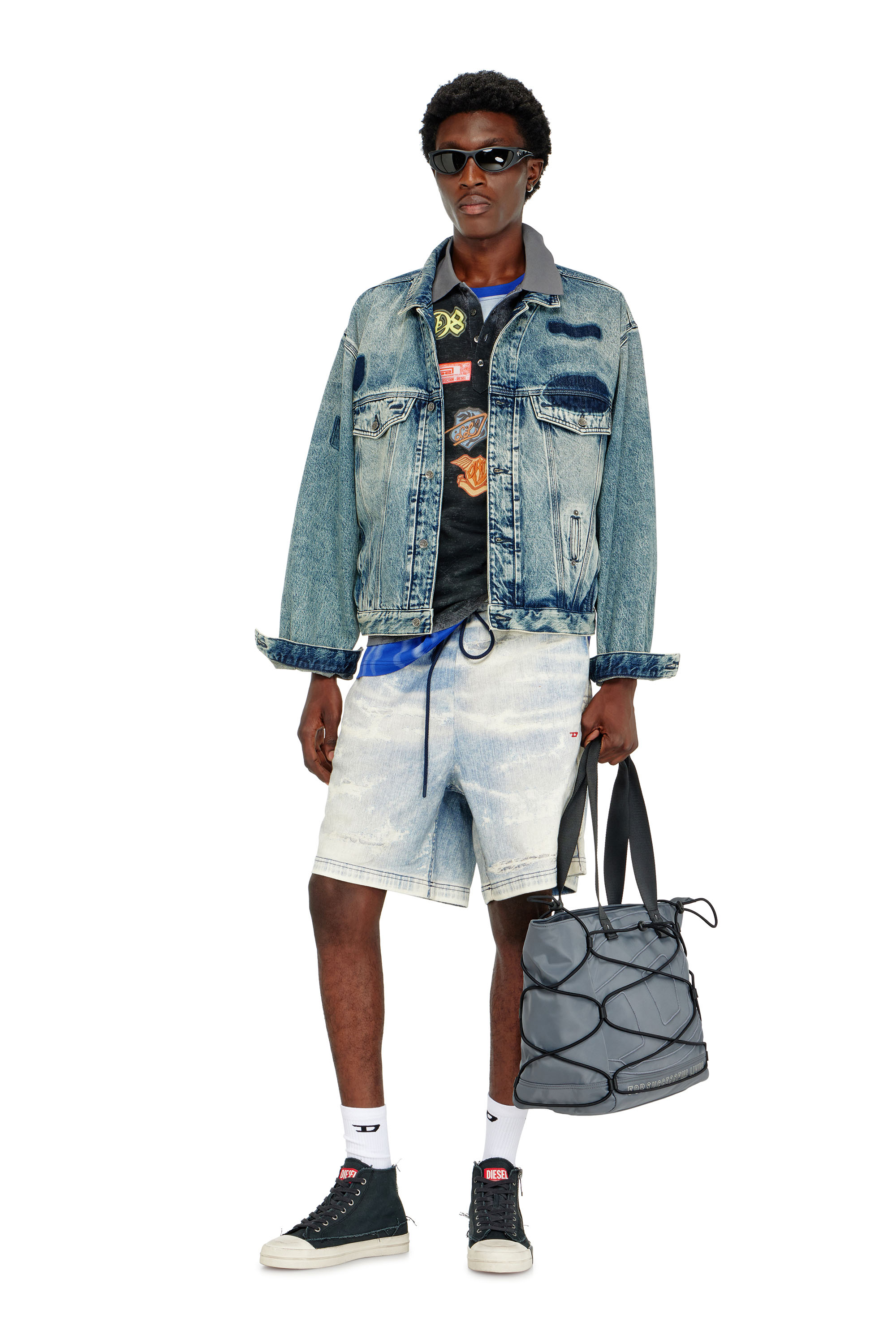 Diesel - D-DENVER-S2, Unisex's Trucker jacket with patch effects in Medium blue - 4