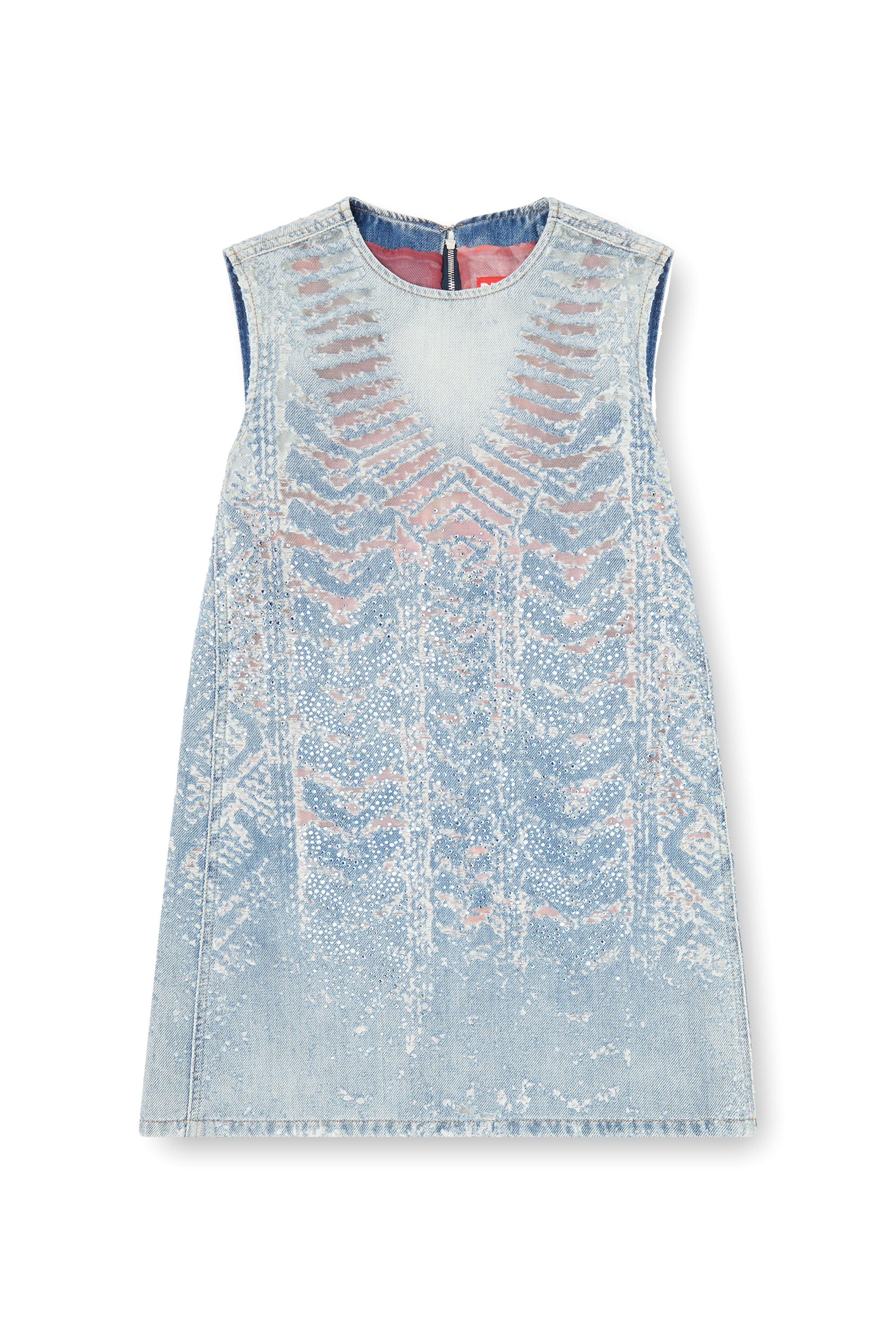 Diesel - DE-MYRELA-S, Woman's Mini dress in microstone devor&eacute; denim in Light Blue - 3