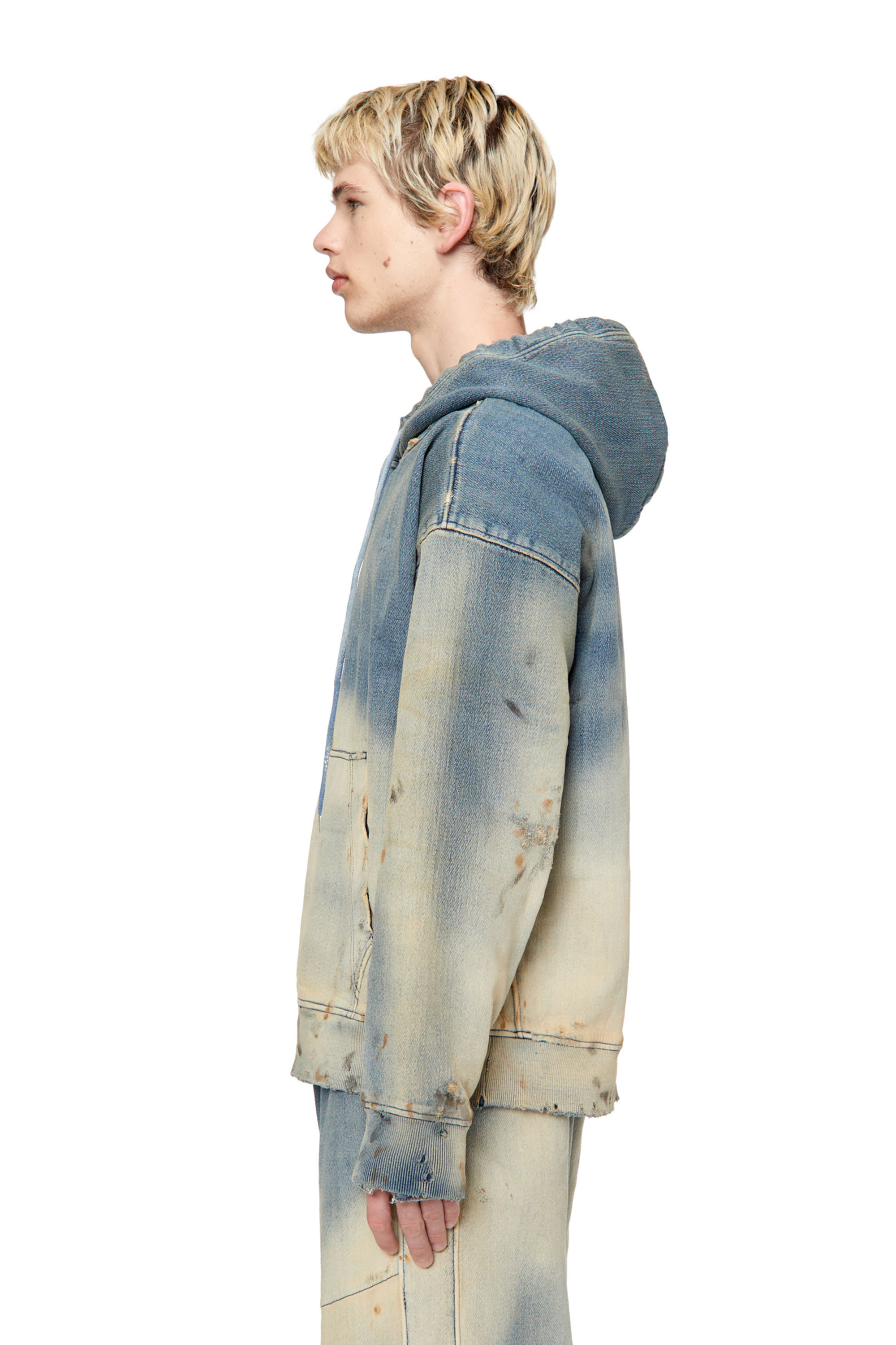 Diesel - D-UM-RIB D-UM-RIB TRACK DENIM HOODIE, Light Blue - Image 6