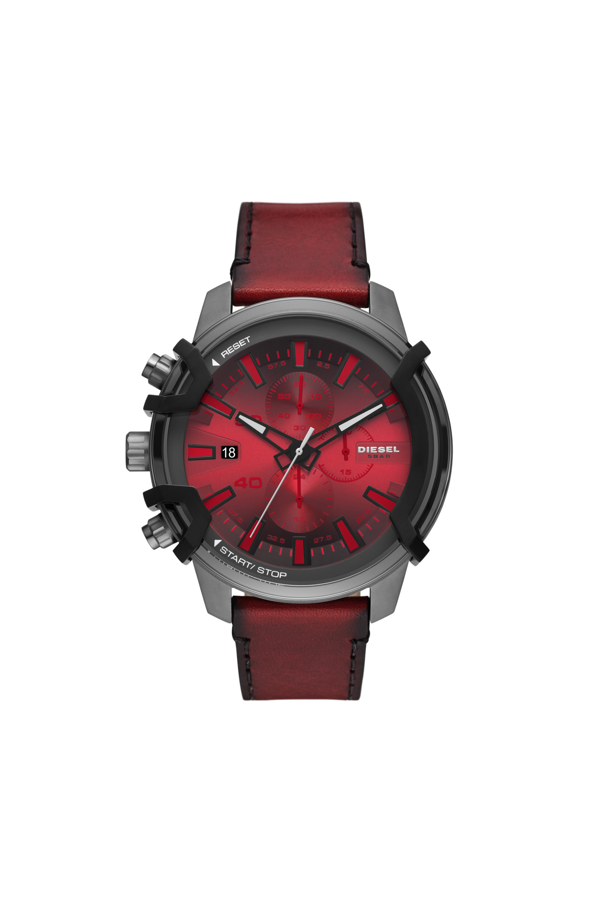 Diesel - DZ4594, Man's Griffed chronograph red Leather watch in Red - 1