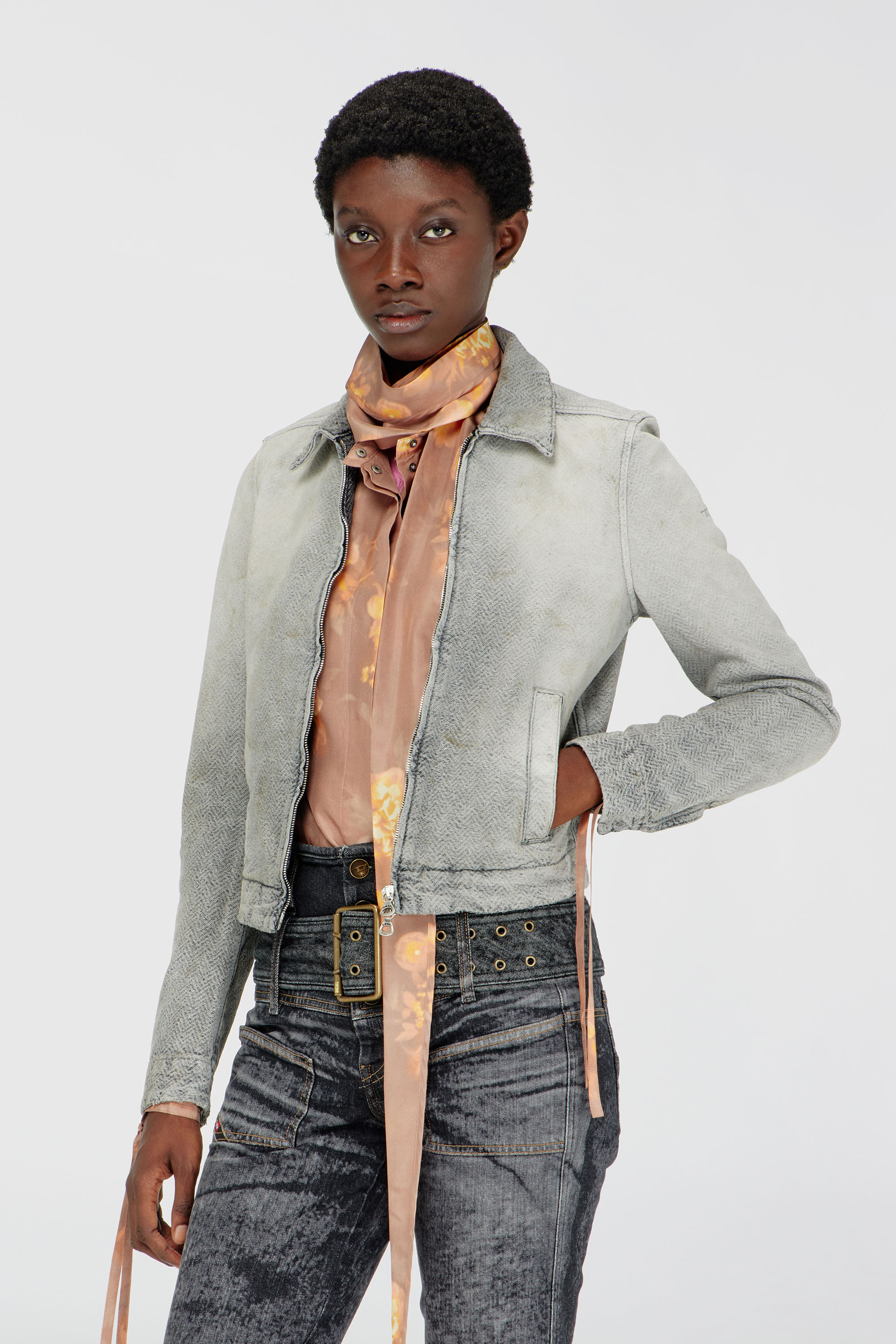 Diesel - DE-CORB, Woman's Jacket in distressed herringbone denim in Grey - 1
