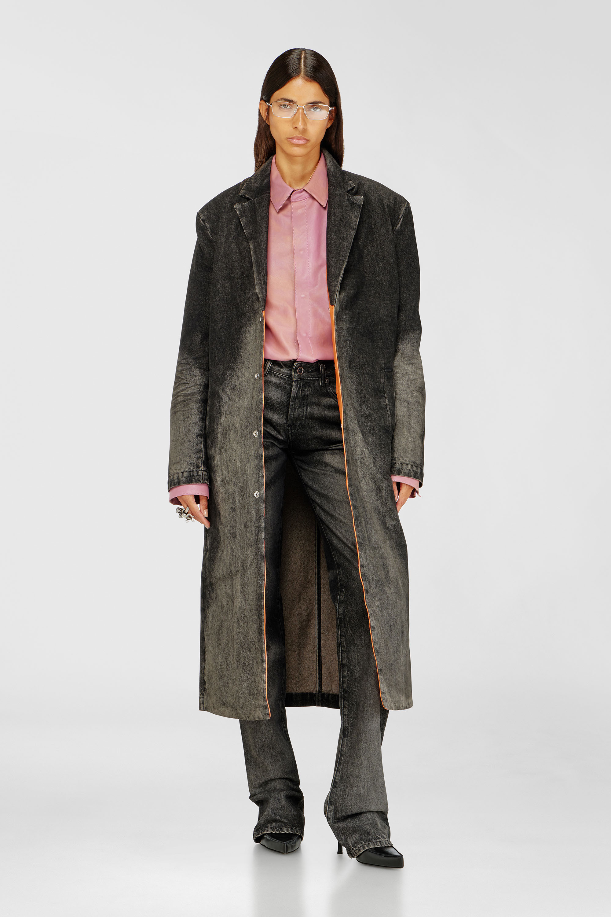 Diesel - D-IANCH-FSJ, Unisex's Long coat in dirty-effect denim in Black/Dark grey - 1