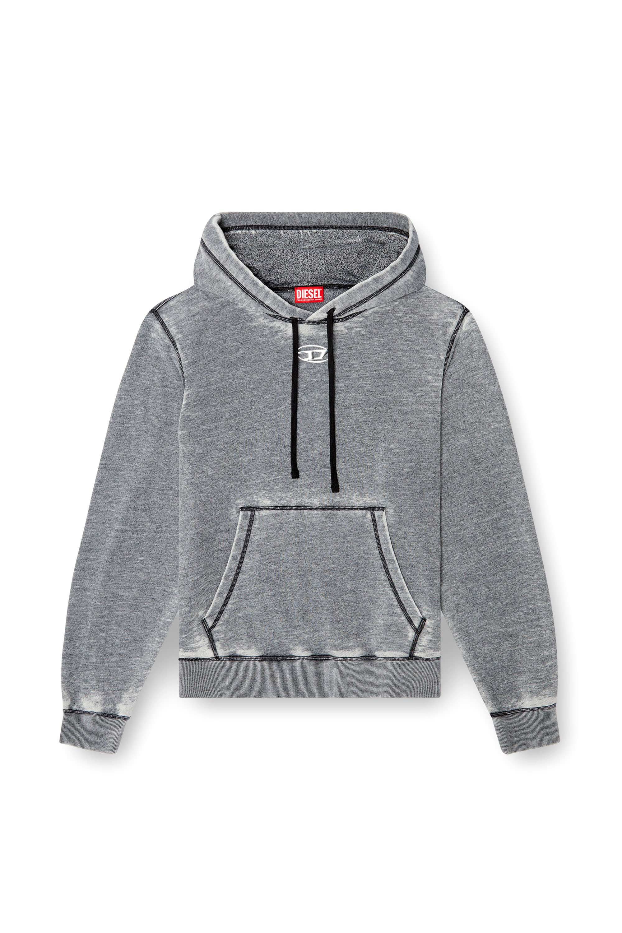 Diesel - S-GINN-HOOD-PAK, Man's Burnout hoodie with metal-look logo in Grey - 3