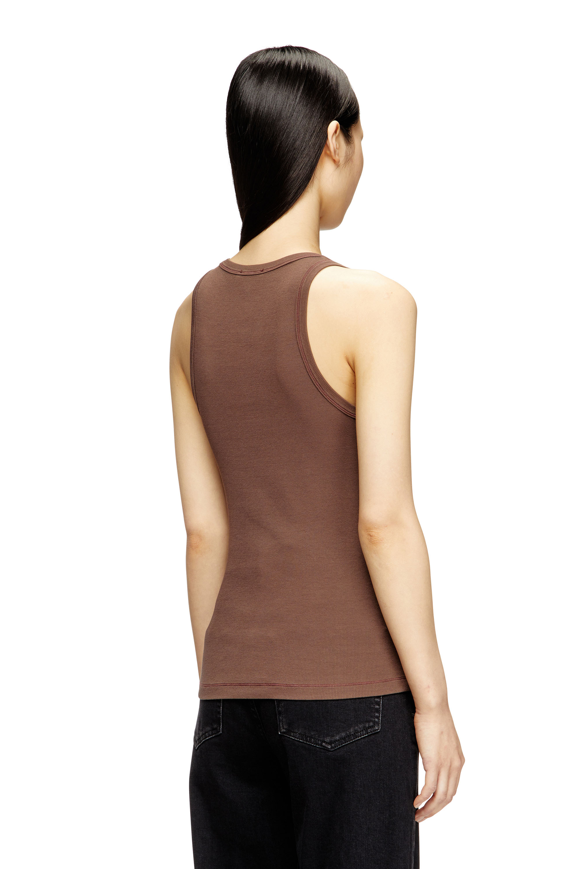 Diesel - T-ANKI-OD, Woman's Slim ribbed tank top with metallic Oval D in Brown - 4