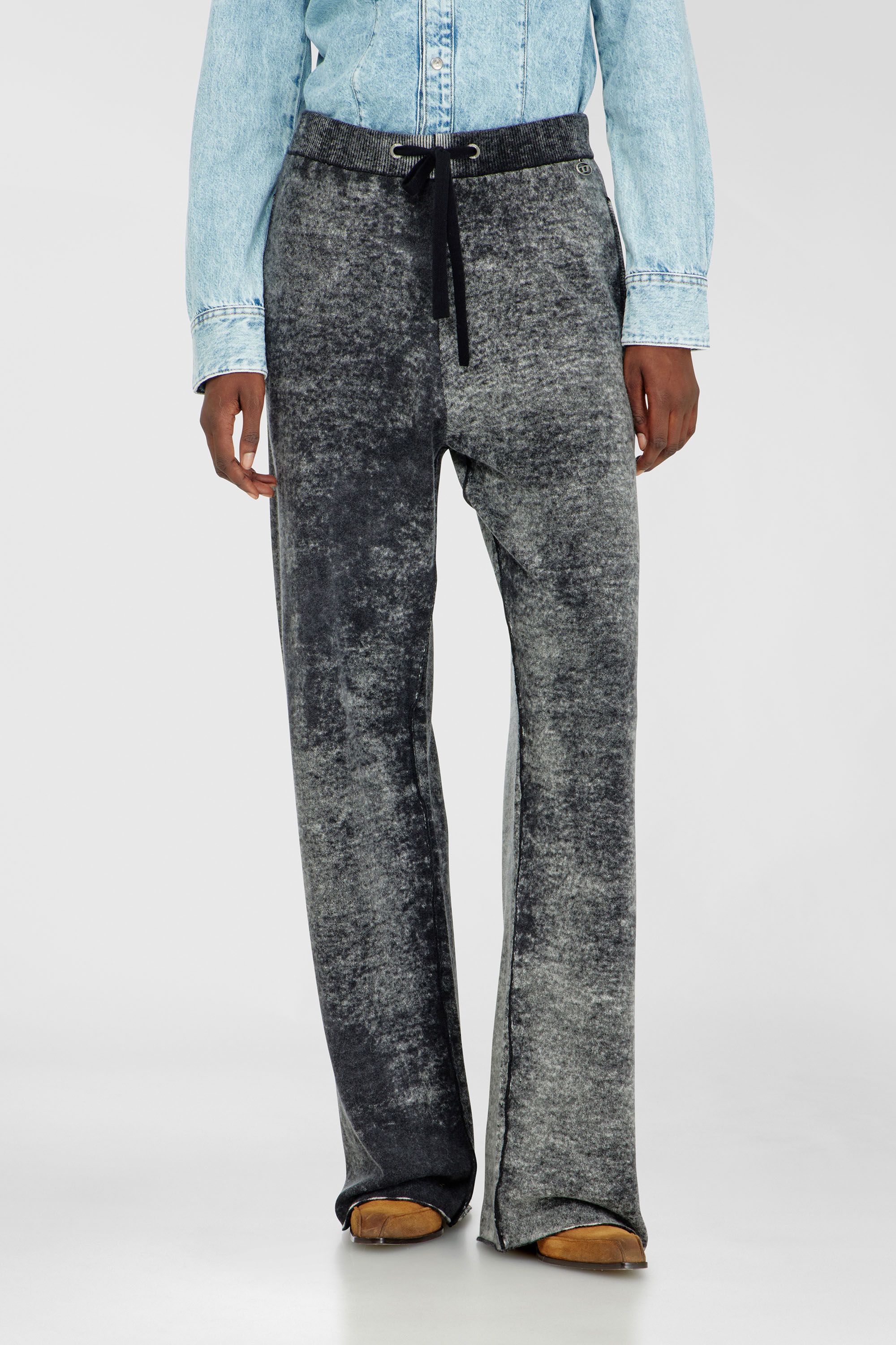 Diesel - M-HONORINE, Woman's Reverse-print knitted wool track pants in Dark grey - 3