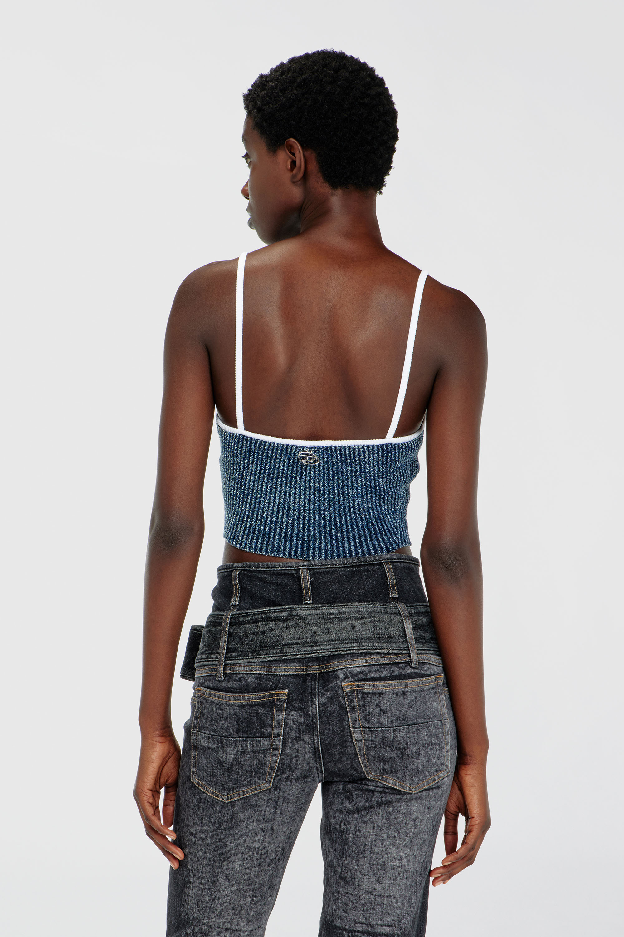 Diesel - M-ESTERE, Woman's Crop top in indigo boucl&eacute; ribbed knit in Blue/White - 4