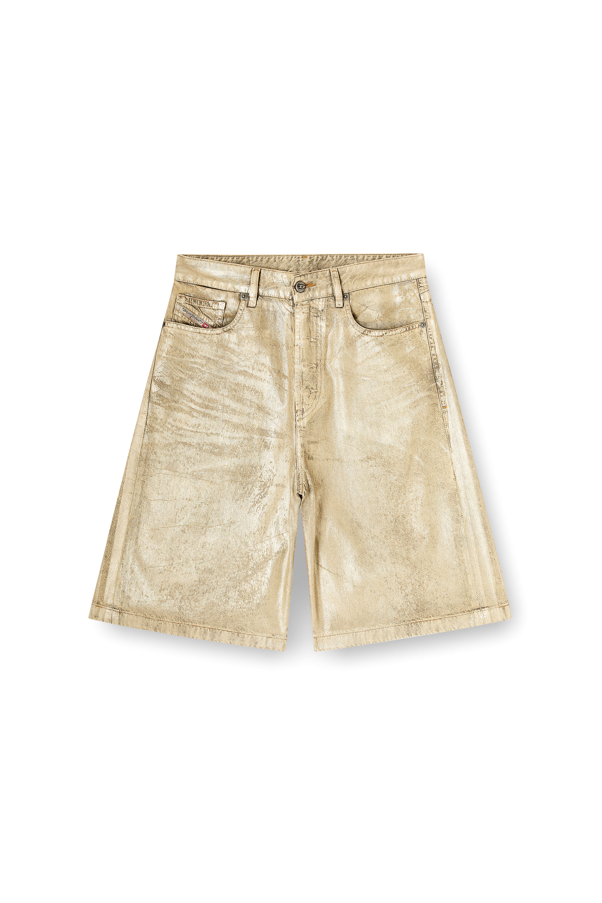 Diesel - Dile_Luna Shorts, Woman's Shorts in distressed metallic denim in Gold - 5