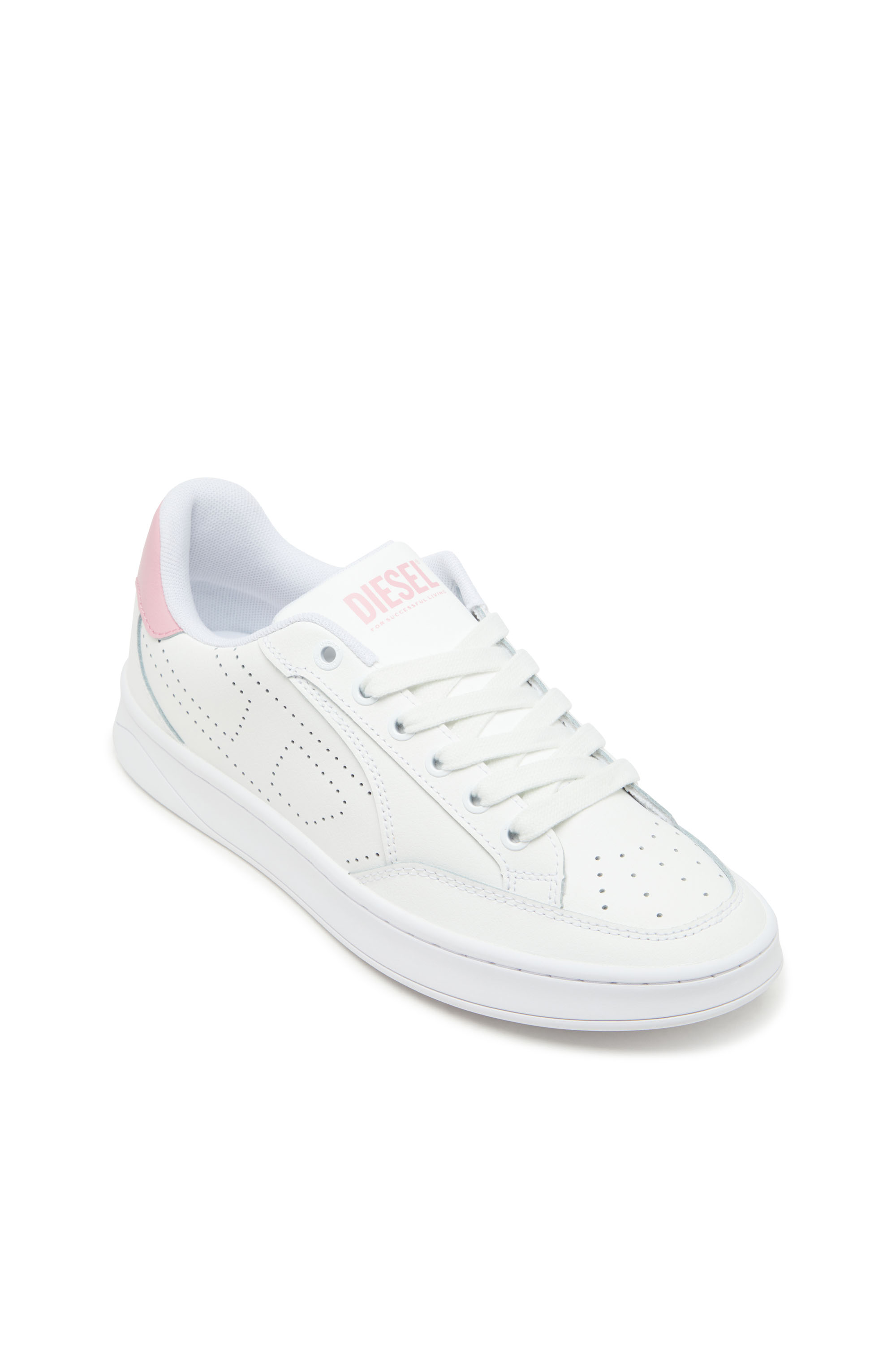 Diesel - S-DAKOTA LOW W, Woman's S-Dakota-Leather sneakers with perforated logo in White/Pink - 6