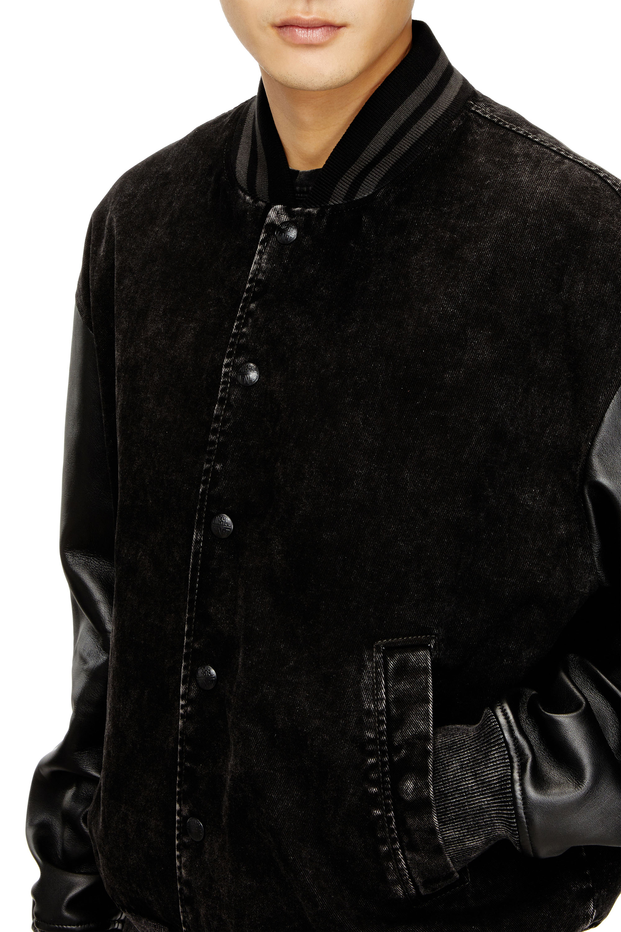 Men's Denim and leather bomber jacket | Black | Diesel