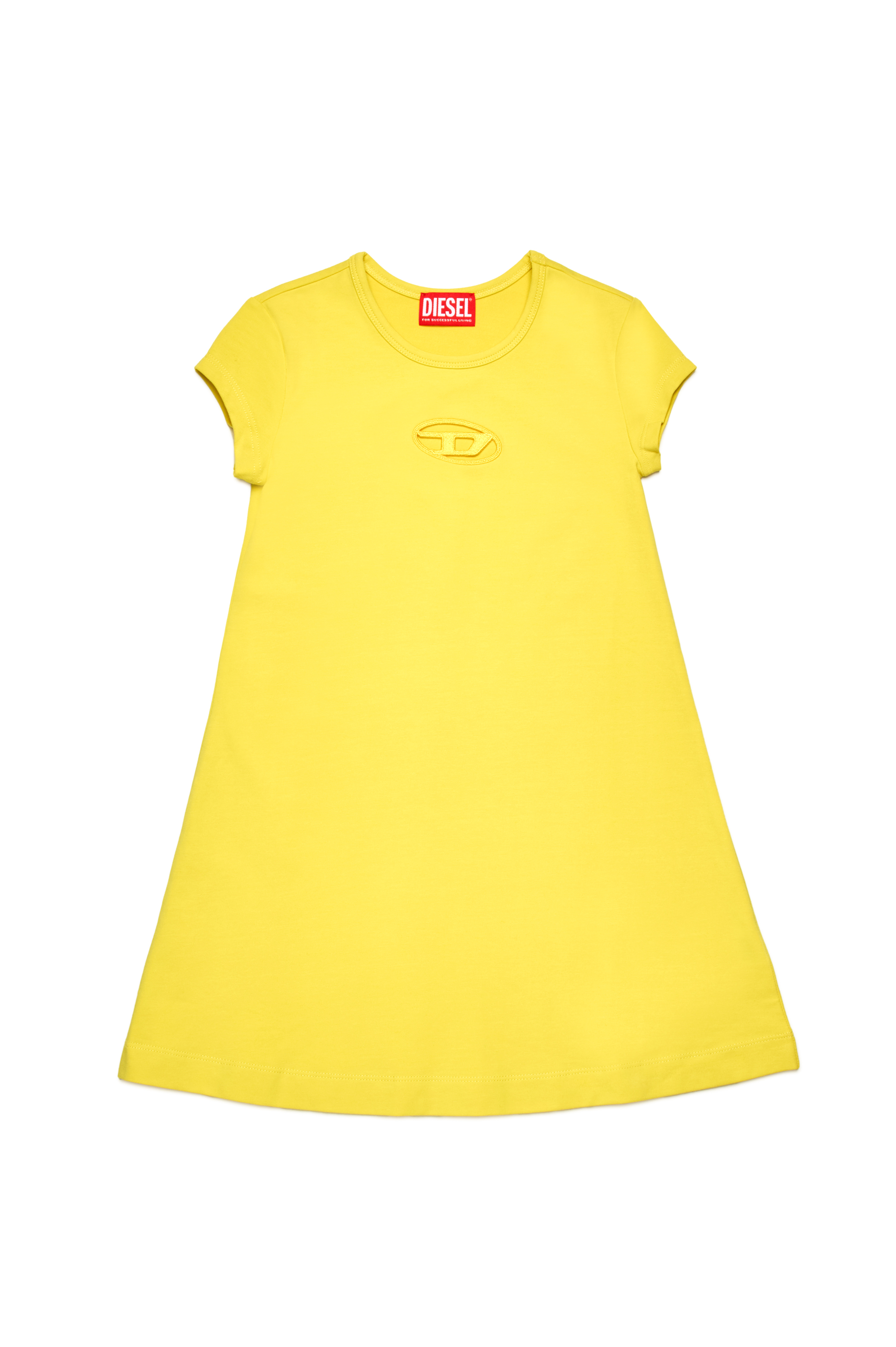 Diesel - DANGIELAM, Woman's T-shirt dress with cut-out Oval D logo in Yellow - 1