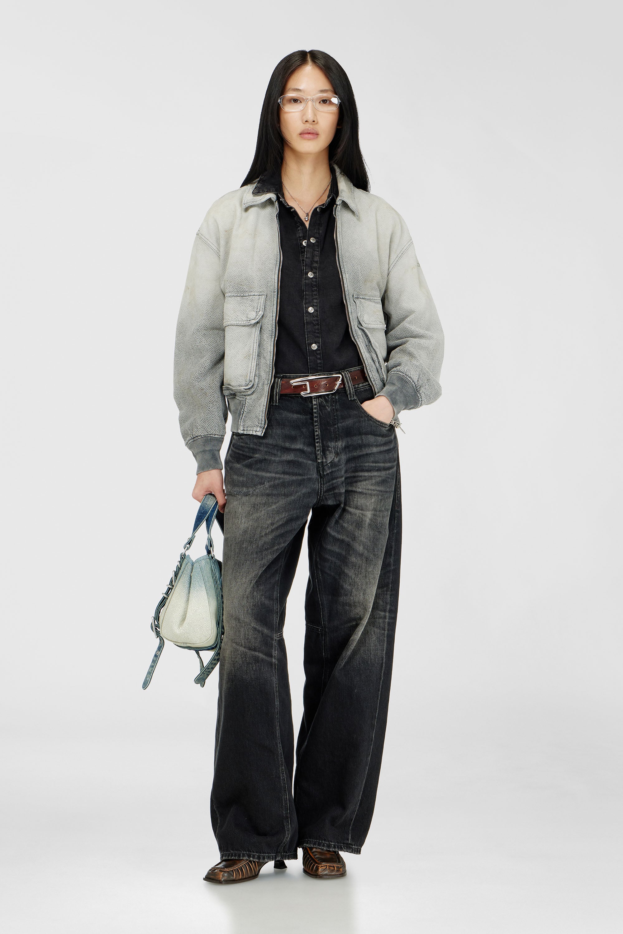 Diesel - D-KURZ, Unisex's Jacket in distressed herringbone denim in Grey - 3