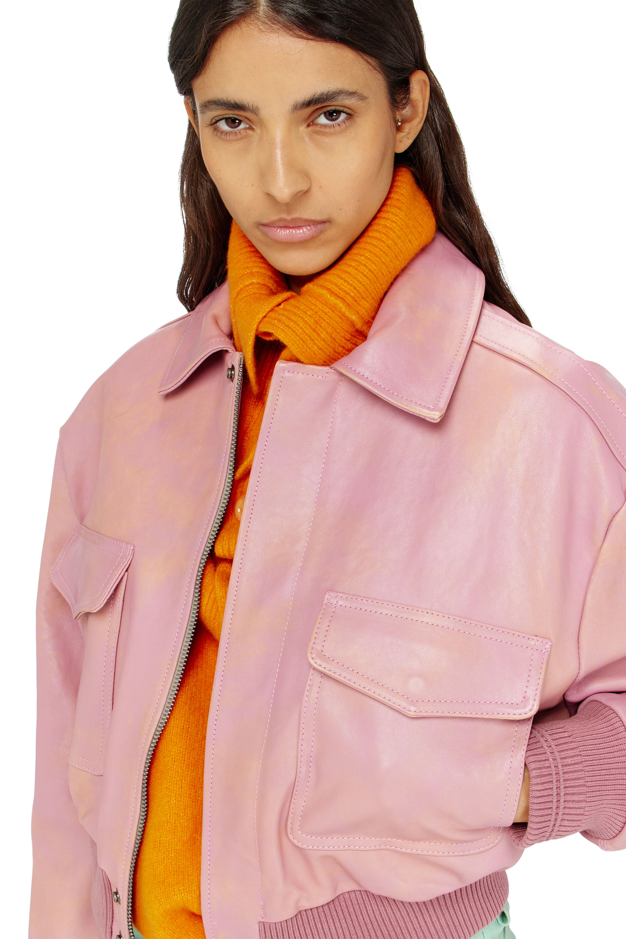 Diesel - L-AVIA, Woman's Aviator jacket in treated leather in null - 4