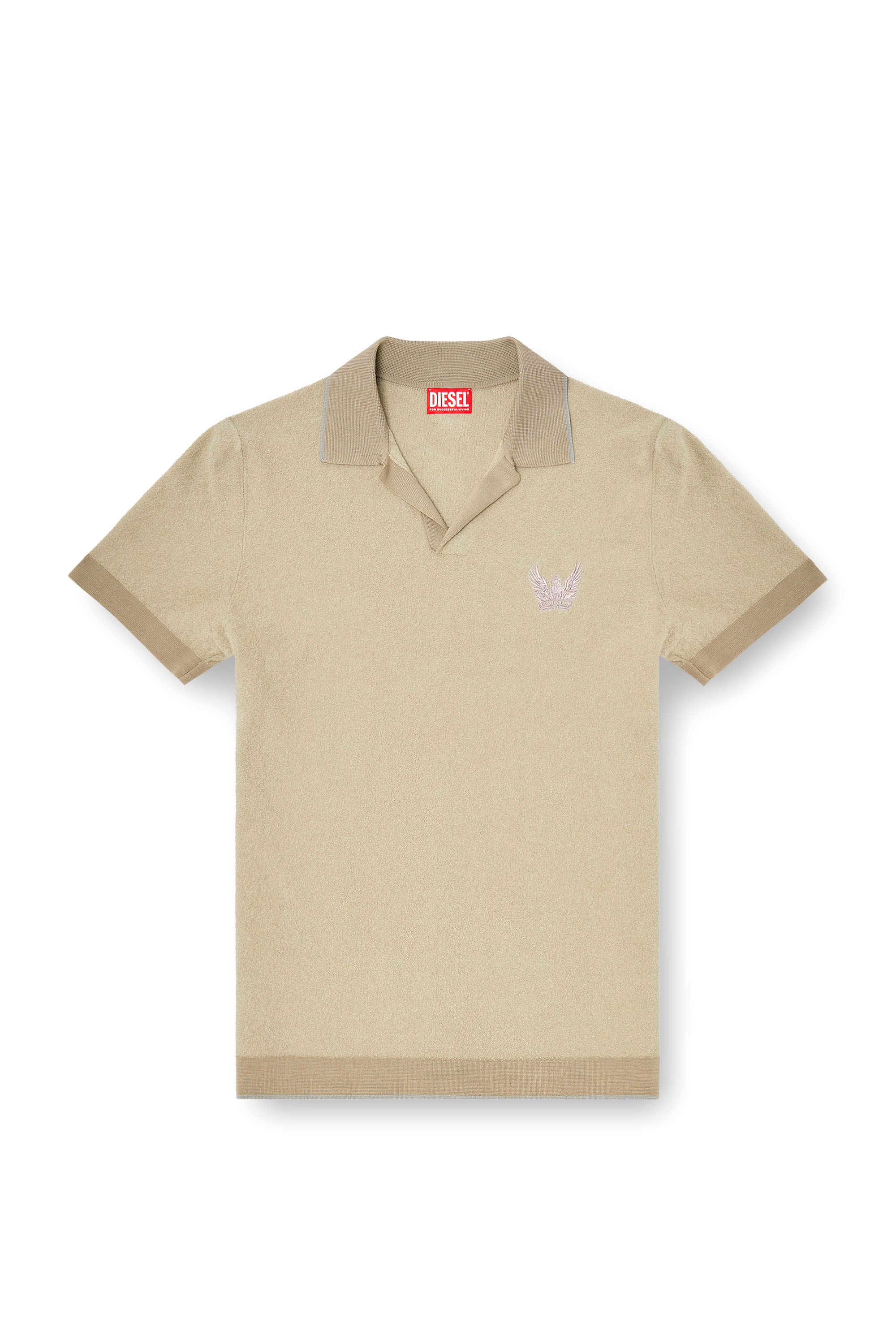 Diesel - K-RAILES, Man's Boucl&eacute;-knit polo shirt with Phoenix logo in Beige - 3