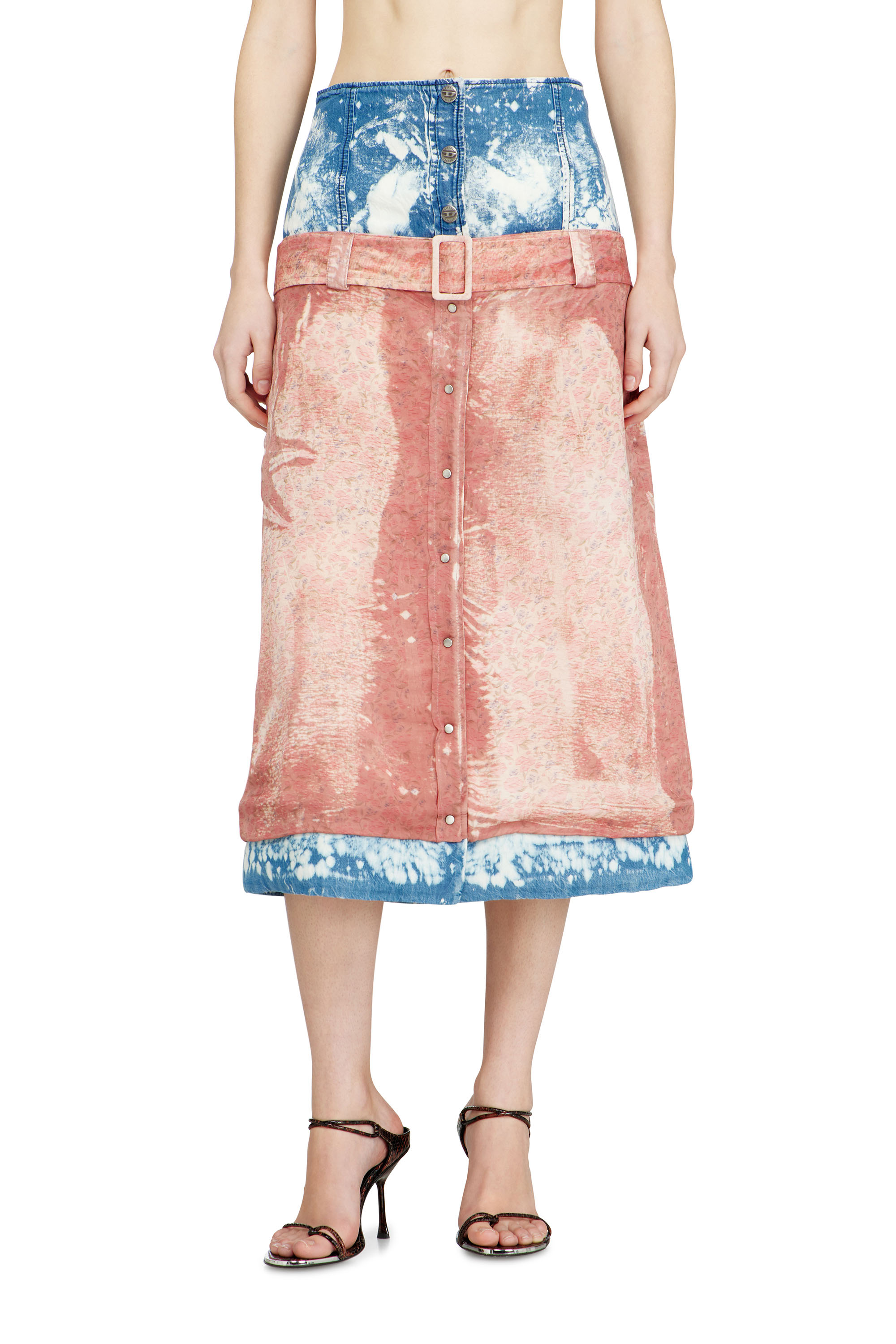 Diesel - O-SSIDO, Woman's Midi skirt with layered effect in Blue/Brown - 1