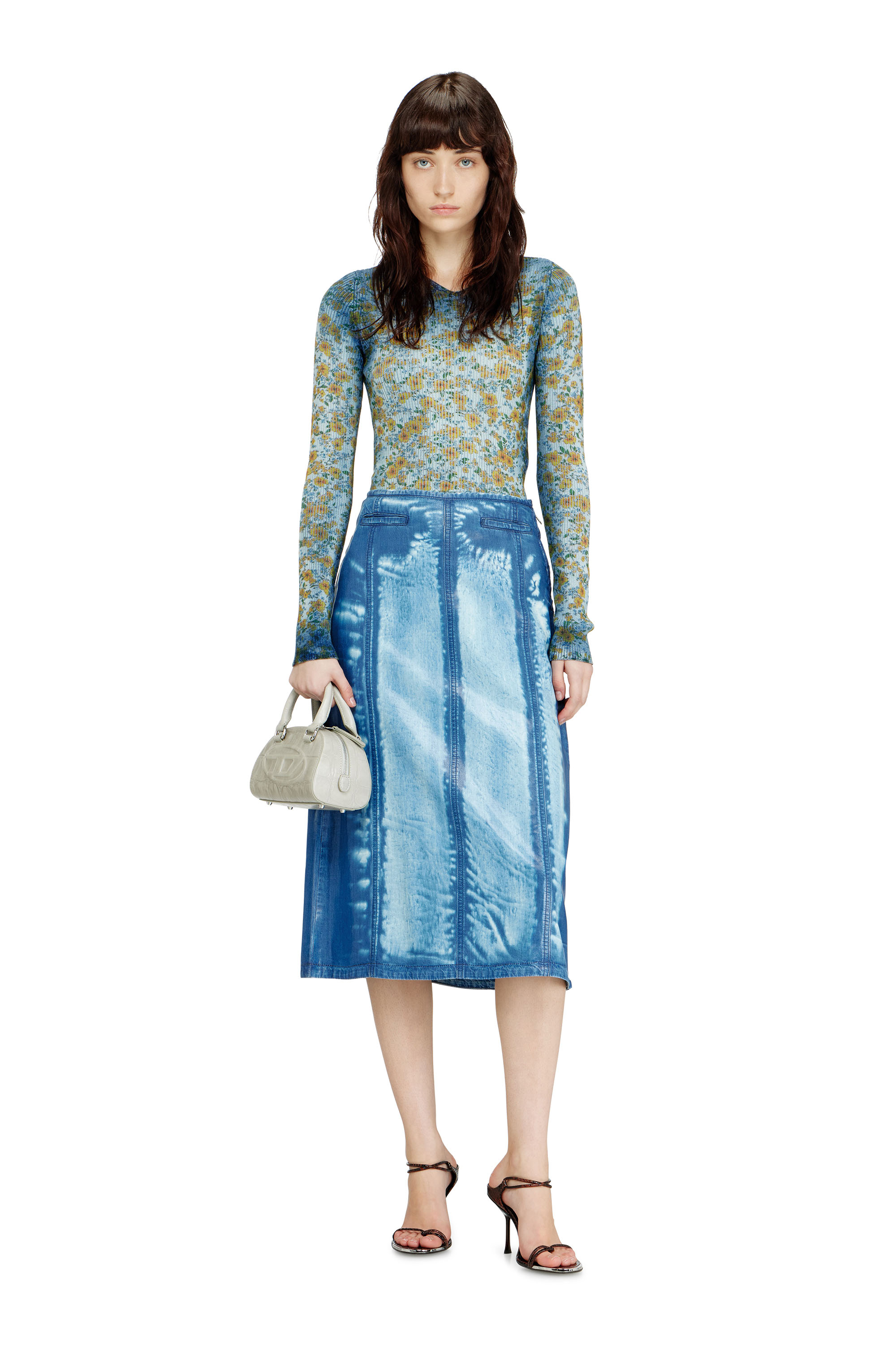 Diesel - M-EGE, Woman's Rib-knit top with floral X-ray effect in Blue - 1