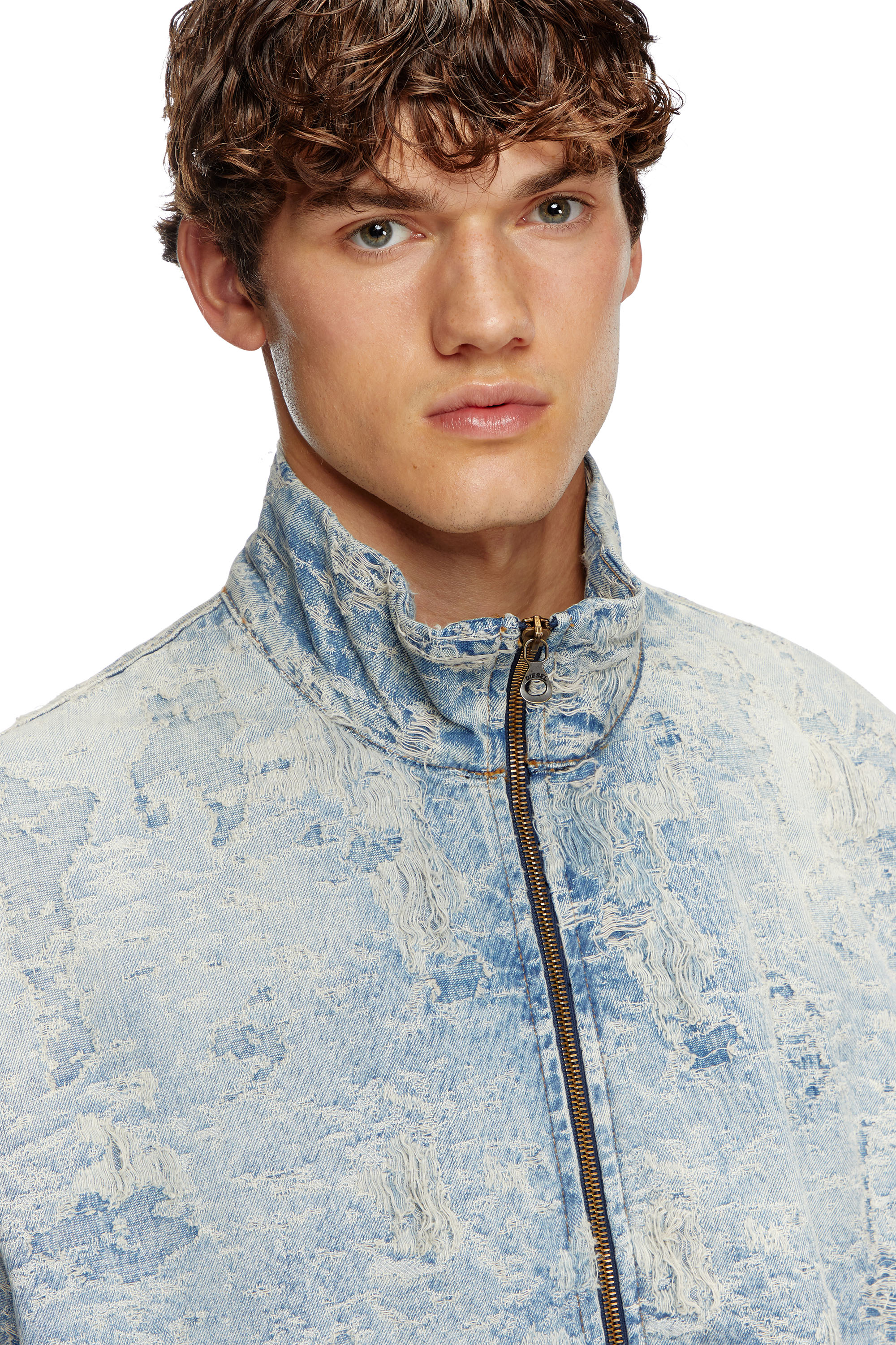 Diesel - D-KRAP-FSF, Unisex's Zip jacket in dirty jacquard denim in Light Blue - 5