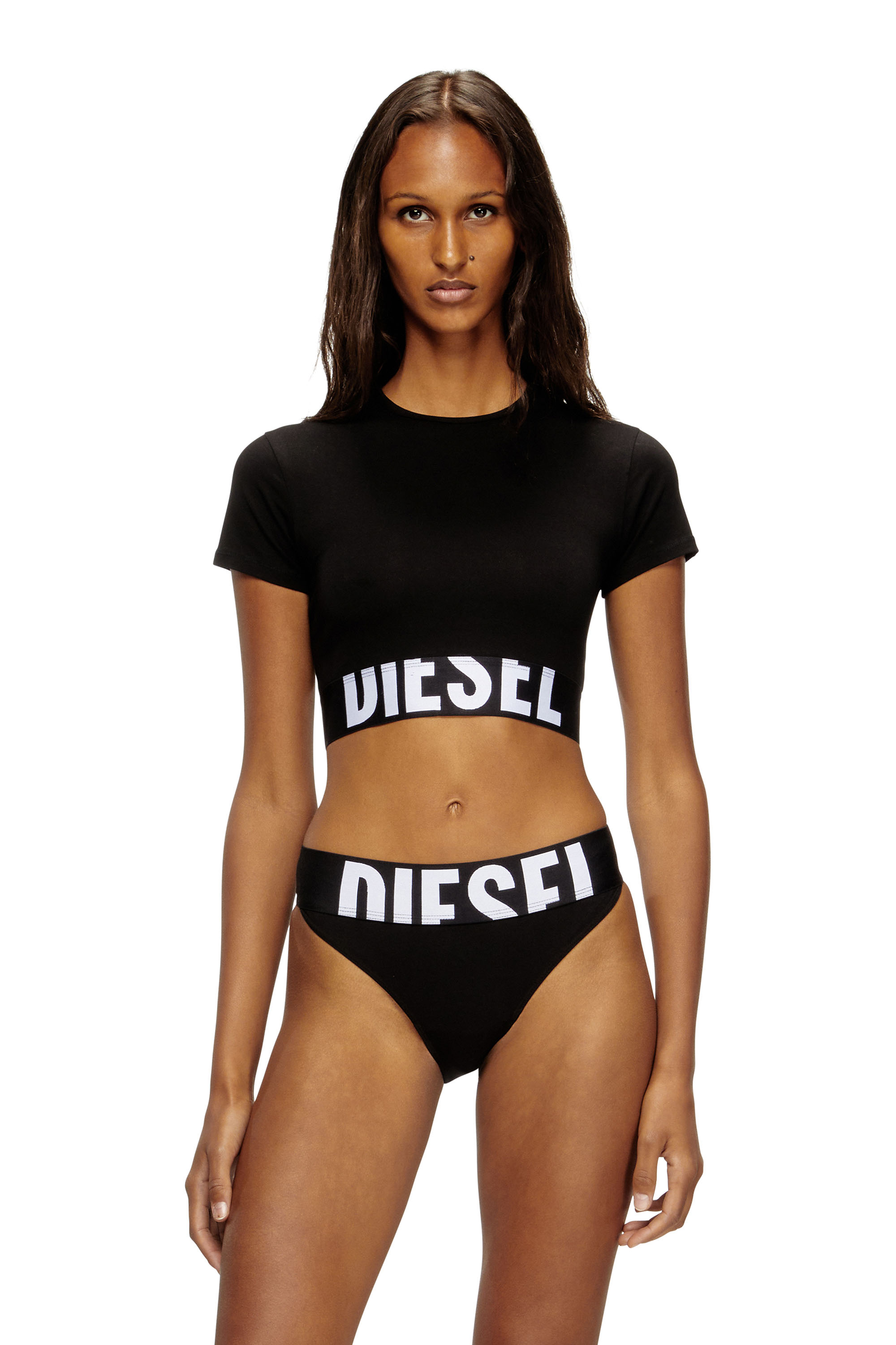 Diesel - UFTEE-SPORT-CROPPED-T-SHIRT, Woman's Sporty cropped top with logo band in Black - 3
