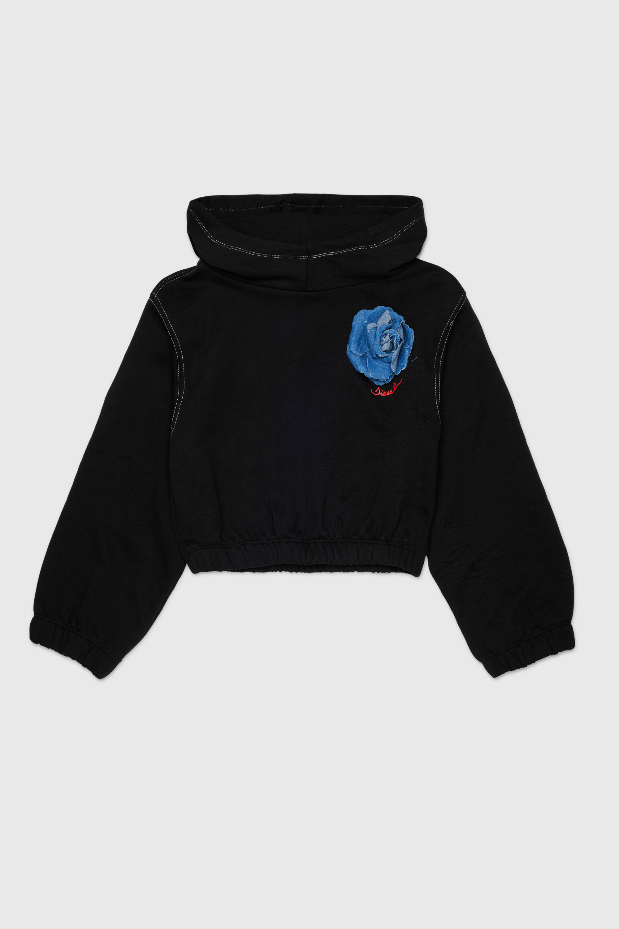 Diesel - SROSET, Woman's Hoodie with denim rose appliqu&eacute; in Black - 1