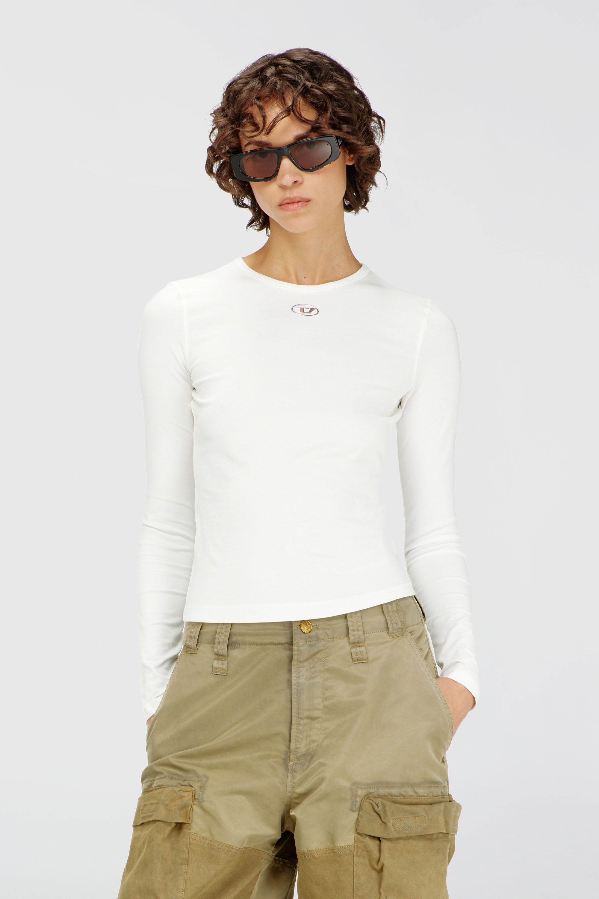 Diesel - T-UNCUTIESLONG-LS-OD, Woman's Cotton sweater with Oval D logo in White - 1