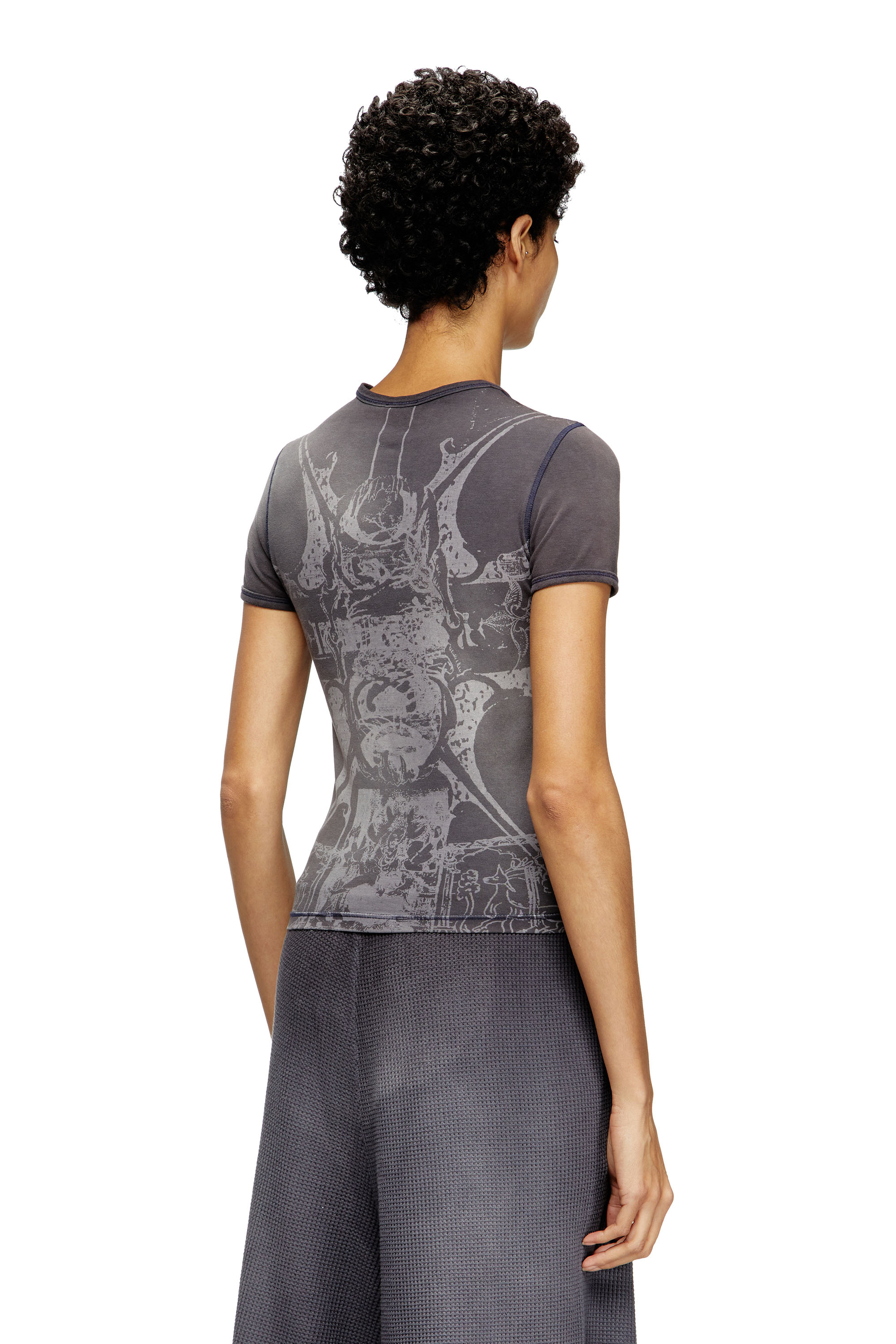 Diesel - T-UNCUTIES-LONG-R6, Woman's T-shirt with foil print in Black - 4